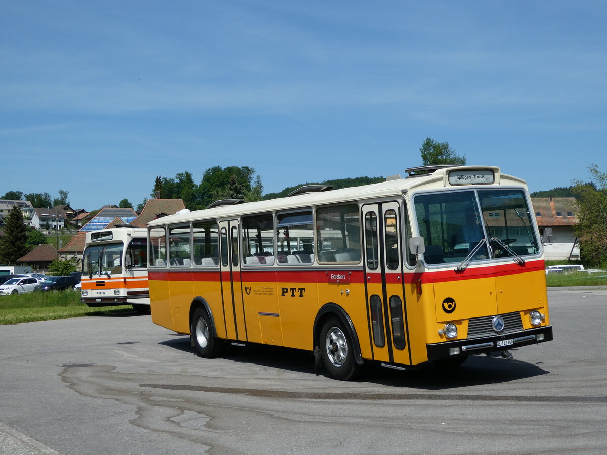 (235'708) - Gast, Reutigen - BE 113'160 - Saurer/Tscher (ex HPTrans, Thusis; ex Mauerhofer, Worb; ex Erni, Schupfart Nr. 3; ex P 24'636) am 15. Mai 2022 in Wynigen, Landi