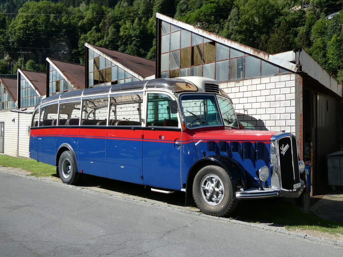 (237'041) - Repubblica e Cantone Ticino, Bellinzona - TI 7 - Saurer/Hess (ex TI 9; ex J+S, Bellinzona; ex M+79'532; ex P 23'141; ex P 2210) am 12. Juni 2022 in Faido, Garage Barenco