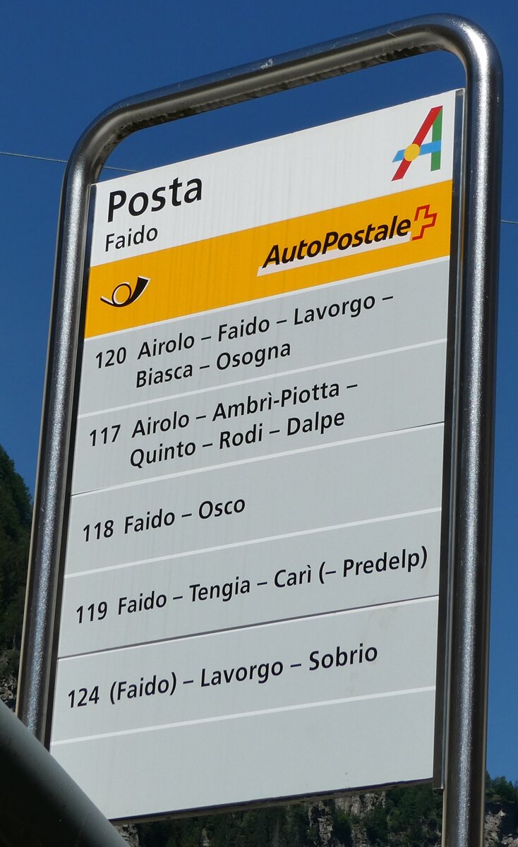 (237'135) - PostAuto-Haltestellenschild - Faido, Posta - am 12. Juni 2022