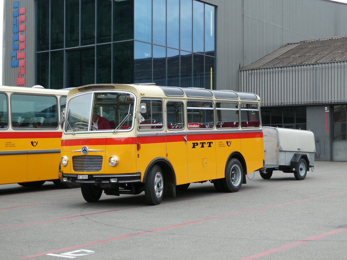 (237'534) - Schmid, Thrishaus - Nr. 9/BE 26'105 - Saurer/R&J (ex Geiger, Adelboden Nr. 9) am 26. Juni 2022 in Niederwangen, Pneu Fahrni