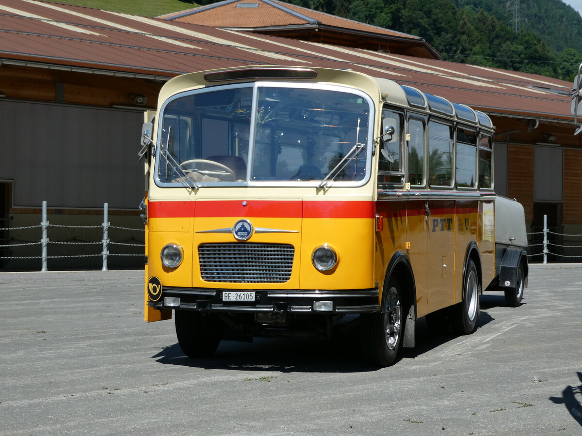 (237'570) - Schmid, Thrishaus - Nr. 9/BE 26'105 - Saurer/R&J (ex Geiger, Adelboden Nr. 9) am 26. Juni 2022 in Mlenen, Kanderarena