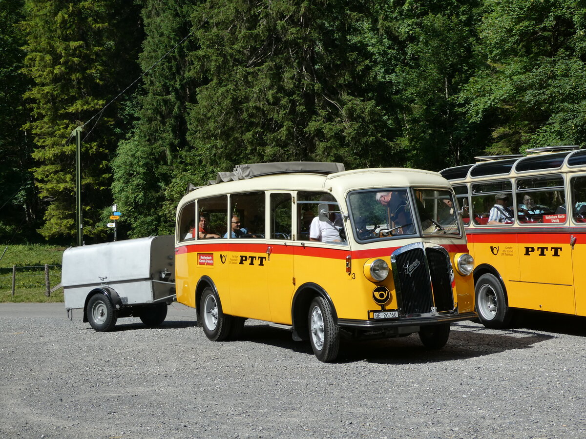 (237'705) - Schmid, Thrishaus - Nr. 3/BE 26'760 - Saurer/Gangloff (ex Geiger, Adelboden Nr. 3) am 26. Juni 2022 in Kiental, Tschingel