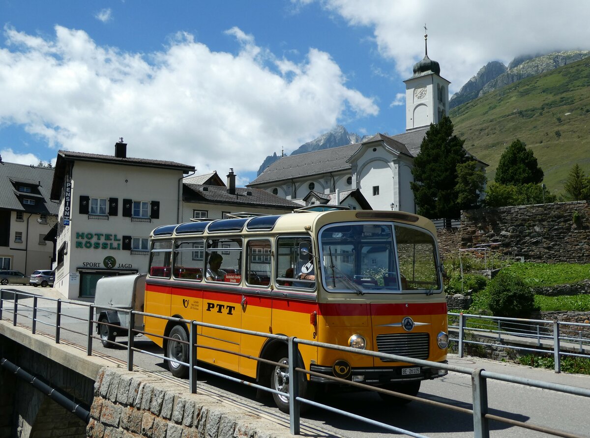 (237'970) - Schmid, Thrishaus - Nr. 9/BE 26'105 - Saurer/R&J (ex Geiger, Adelboden Nr. 9) am 10. Juli 2022 in Hospental, Reussbrcke