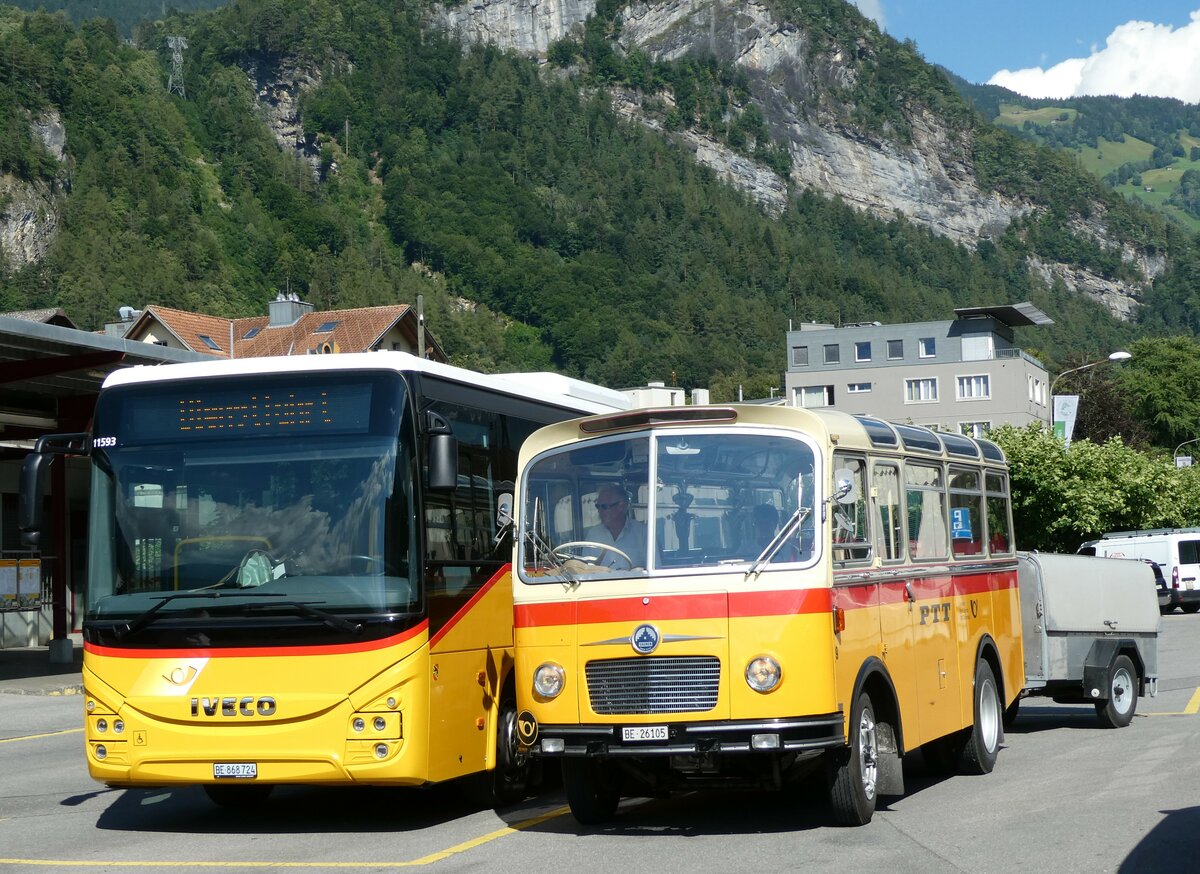 (238'001) - Schmid, Thrishaus - Nr. 9/BE 26'105 - Saurer/R&J (ex Geiger, Adelboden Nr. 9) am 10. Juli 2022 in Meiringen, Postautostation