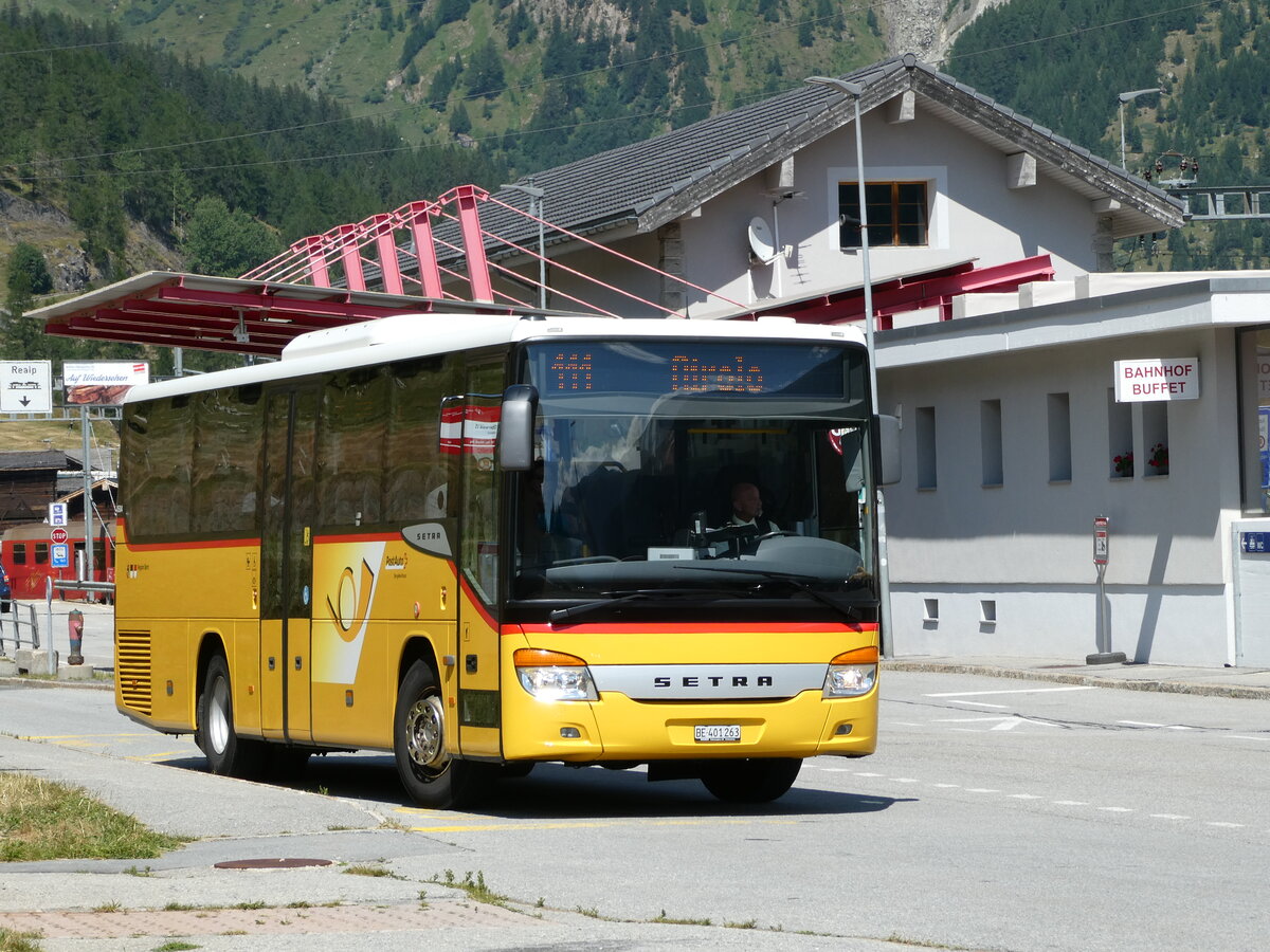 (238'447) - PostAuto Bern - BE 401'263 - Setra (ex AVG Meiringen Nr. 63) am 24. Juli 2022 beim Bahnhof Oberwald