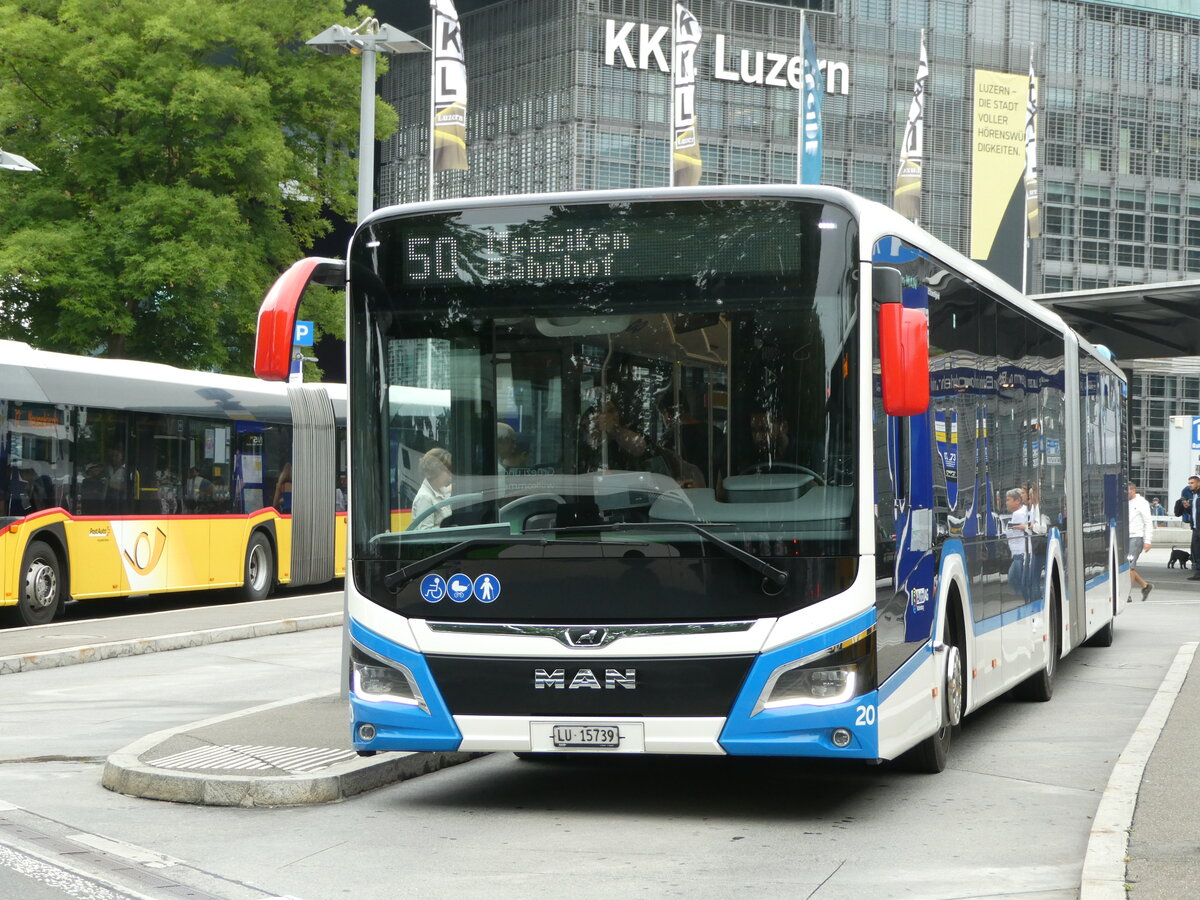 (238'916) - AAGR Rothenburg - Nr. 20/LU 15'739 - MAN am 7. August 2022 beim Bahnhof Luzern