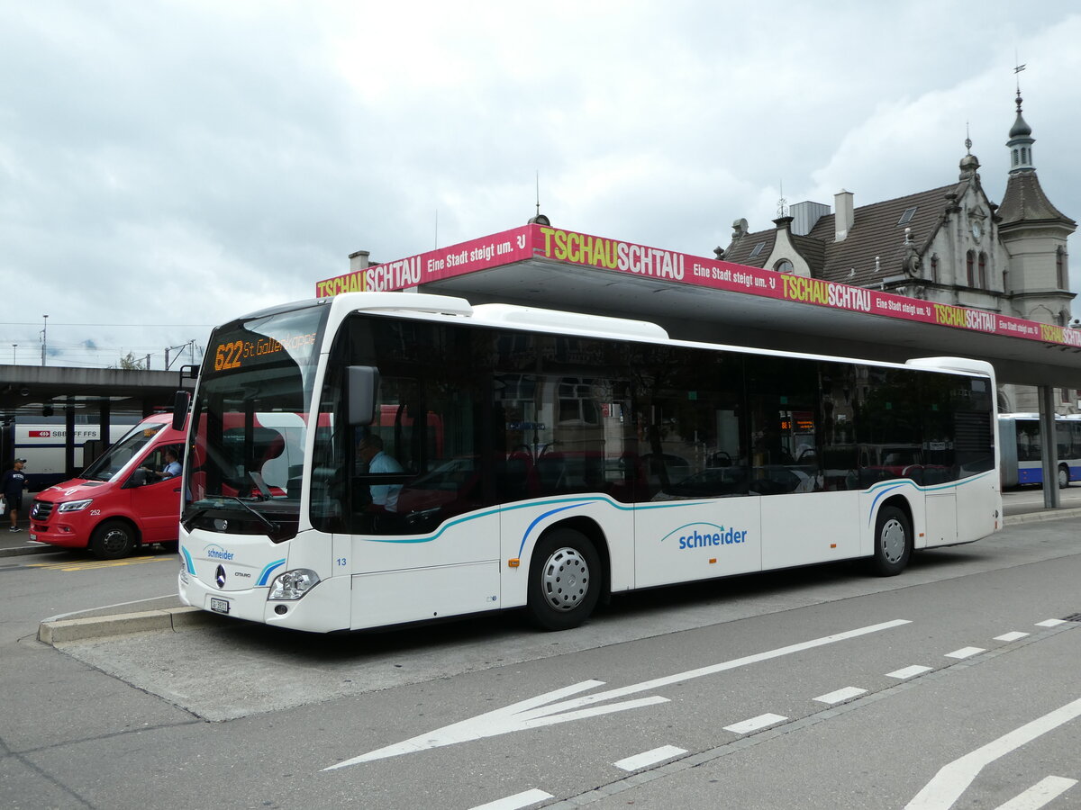 (239'113) - Schneider, Ermenswil - Nr. 13/SG 39'311 - Mercedes am 20. August 2022 beim Bahnhof Rapperswil