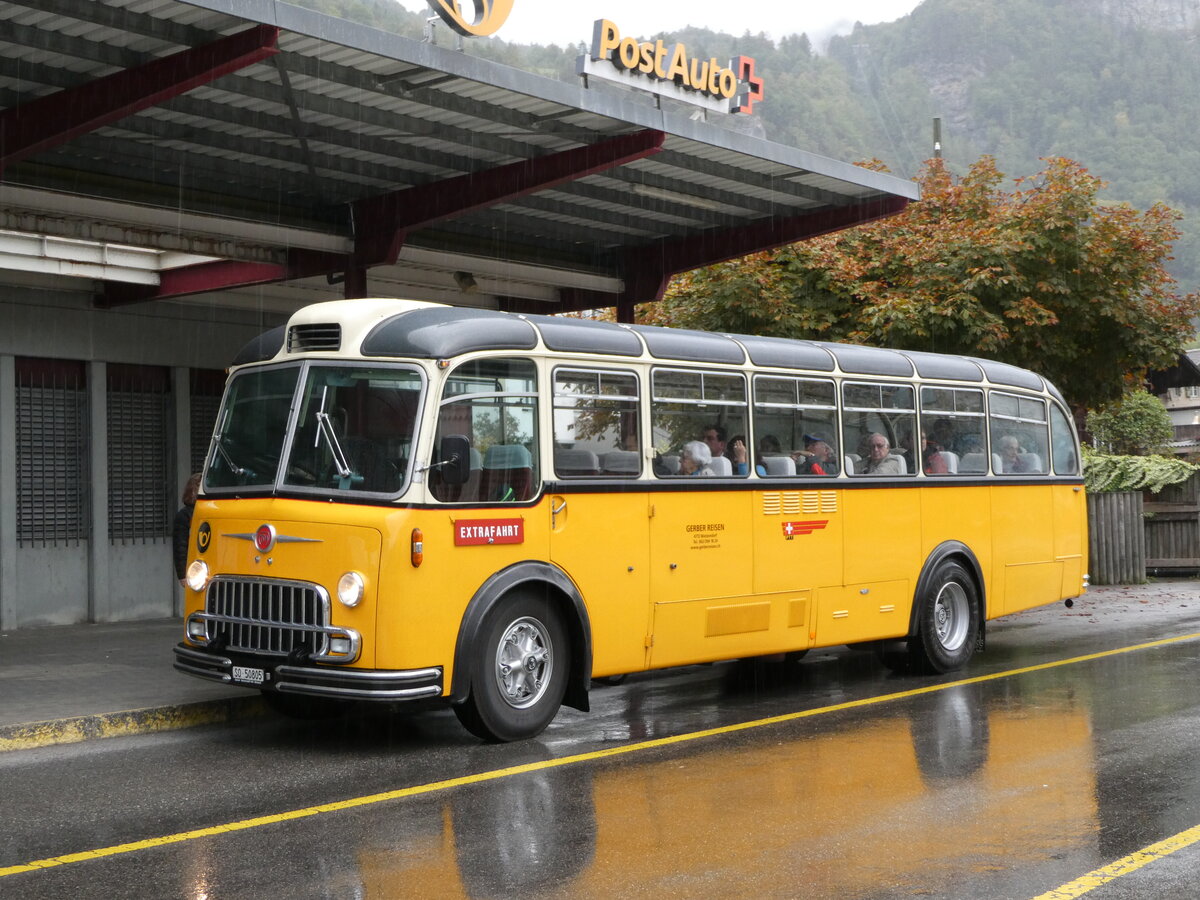 (240'253) - Gerber, Matzendorf - SO 50'805 - FBW/R&J (ex Kontiki, Wettingen; ex P 24'001; ex P 21'501) am 25. September 2022 in Meiringen, Postautostation