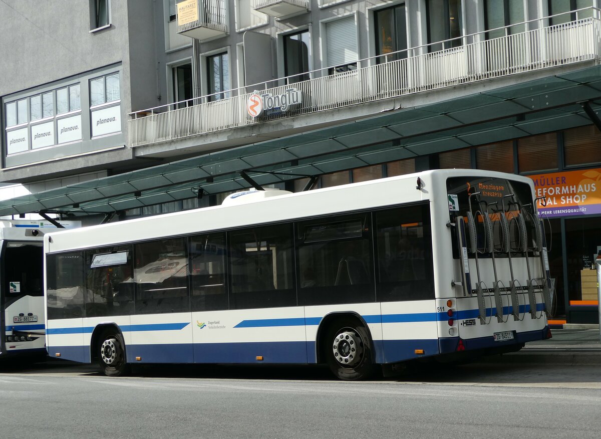 (242'024) - ZVB Zug - Nr. 511/ZG 84'511 - Lanz+Marti/Hess Personenanhnger am 31. Oktober 2022 beim Bahnhof Zug