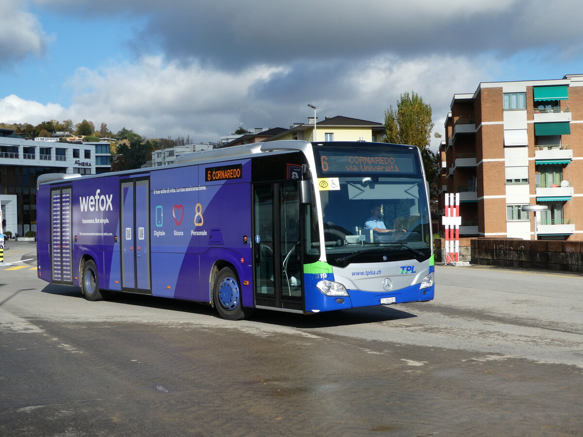 (242'807) - TPL Lugano - Nr. 319/TI 196'081 - Mercedes am 16. November 2022 beim Bahnhof Lugano