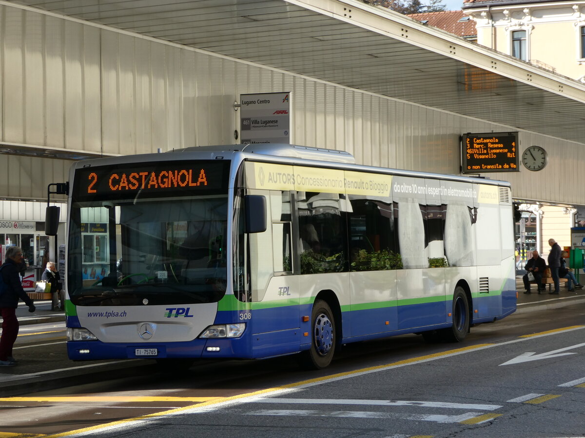 (242'869) - TPL Lugano - Nr. 308/TI 75'765 - Mercedes am 17. November 2022 in Lugano, Centro