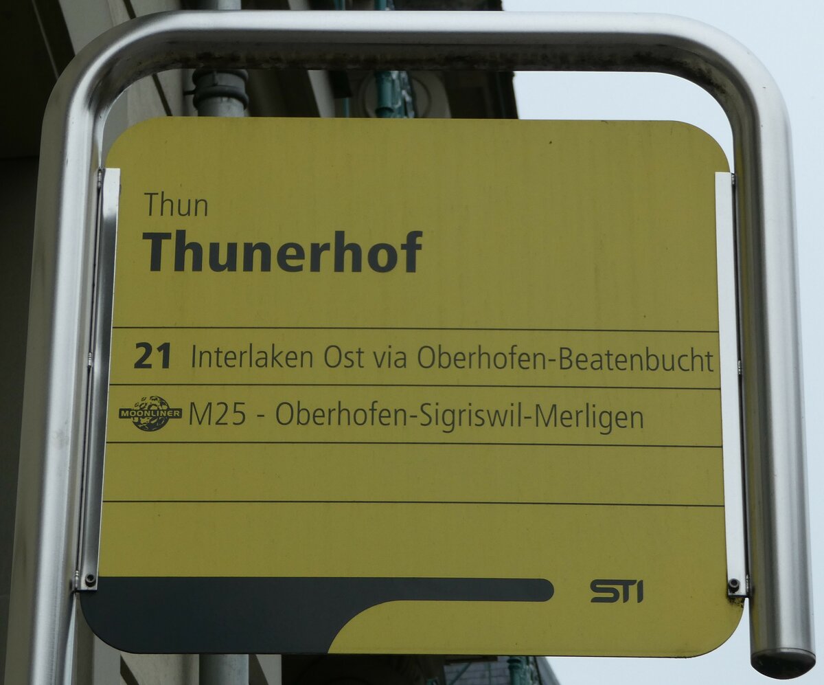 (243'209) - STI-Haltestellenschild - Thun, Thunerhof - am 28. November 2022