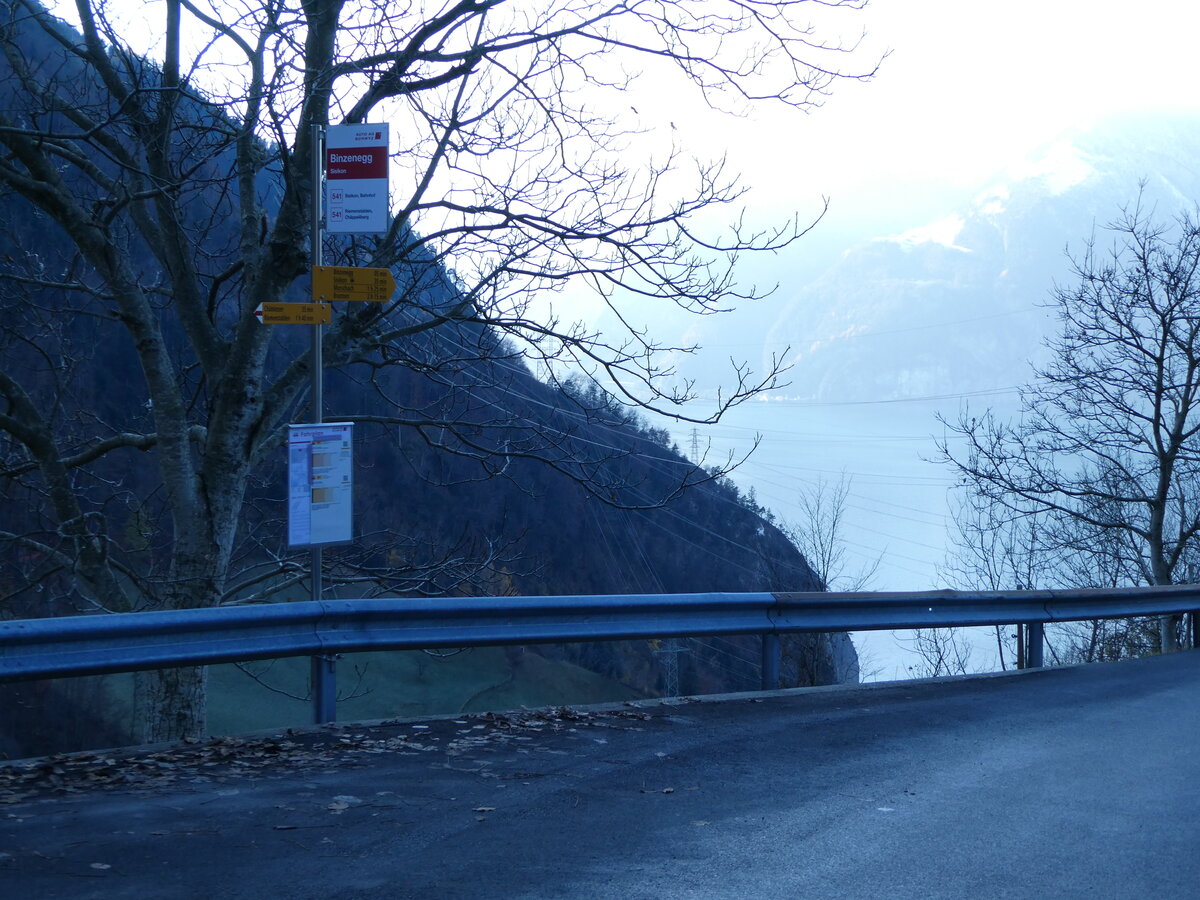 (243'644) - Noch PostAuto/Zuknftige AAGS-Haltestelle am 8. Dezember 2022 in Sisikon, Binzenegg