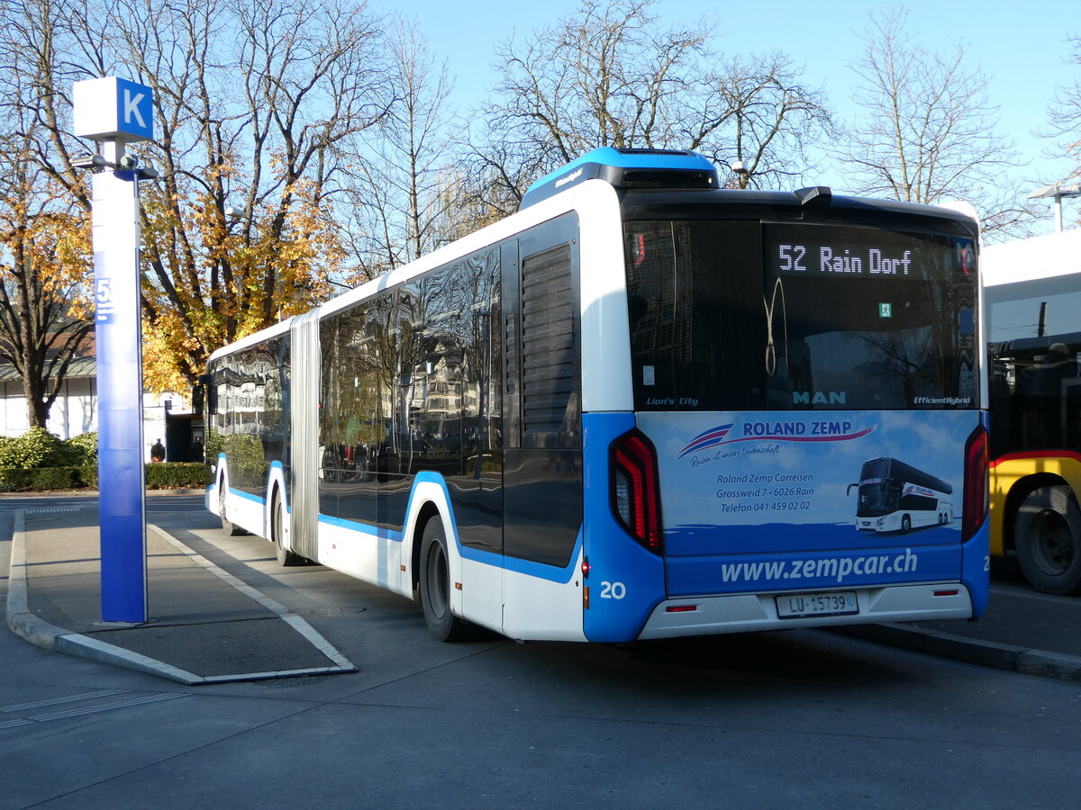 (243'658) - AAGR Rothenburg - Nr. 20/LU 15'739 - MAN am 8. Dezember 2022 beim Bahnhof Luzern