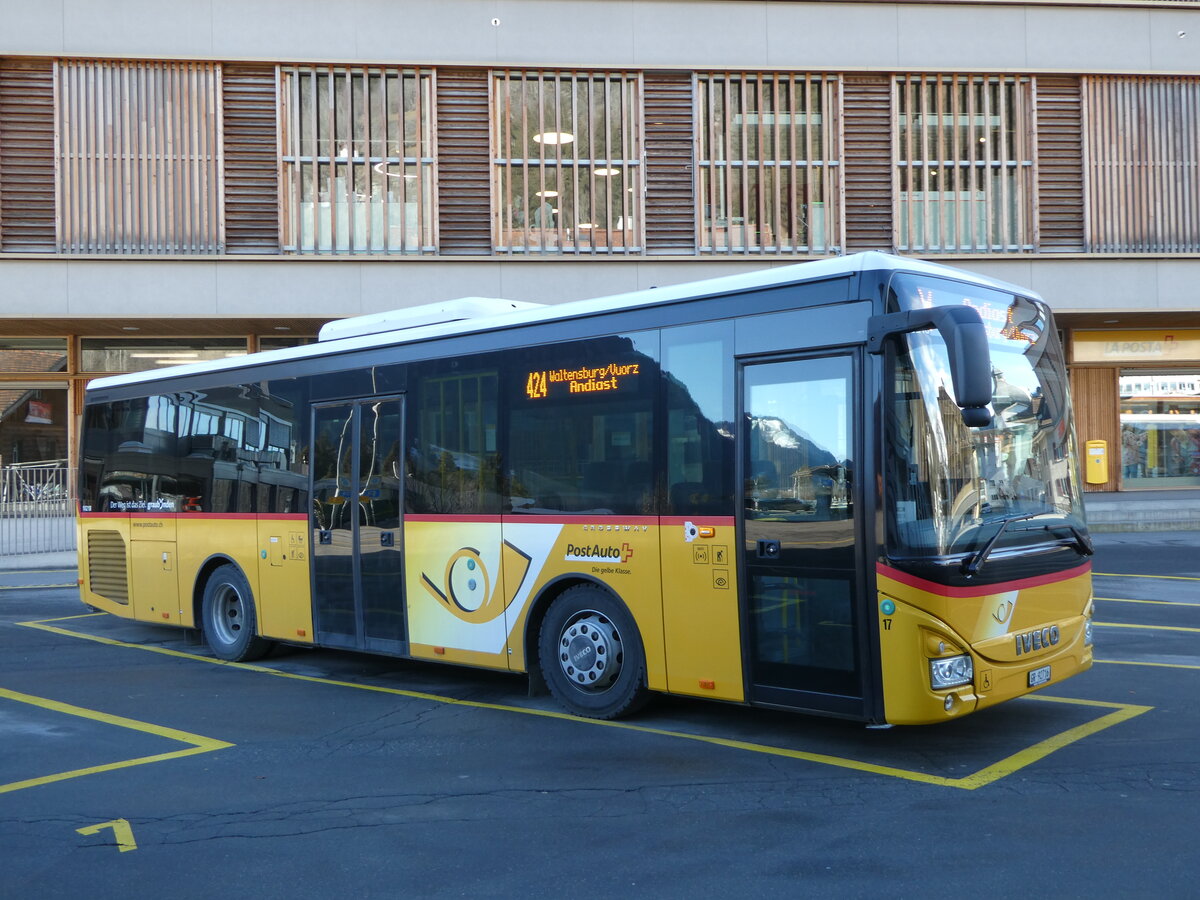 (245'110) - PostAuto Graubnden - Nr. 17/GR 92'716/PID 10'218 - Iveco (ex Fontana, Ilanz Nr. 17; ex Fontana, Ilanz Nr. 11) am 18. Januar 2023 beim Bahnhof Ilanz