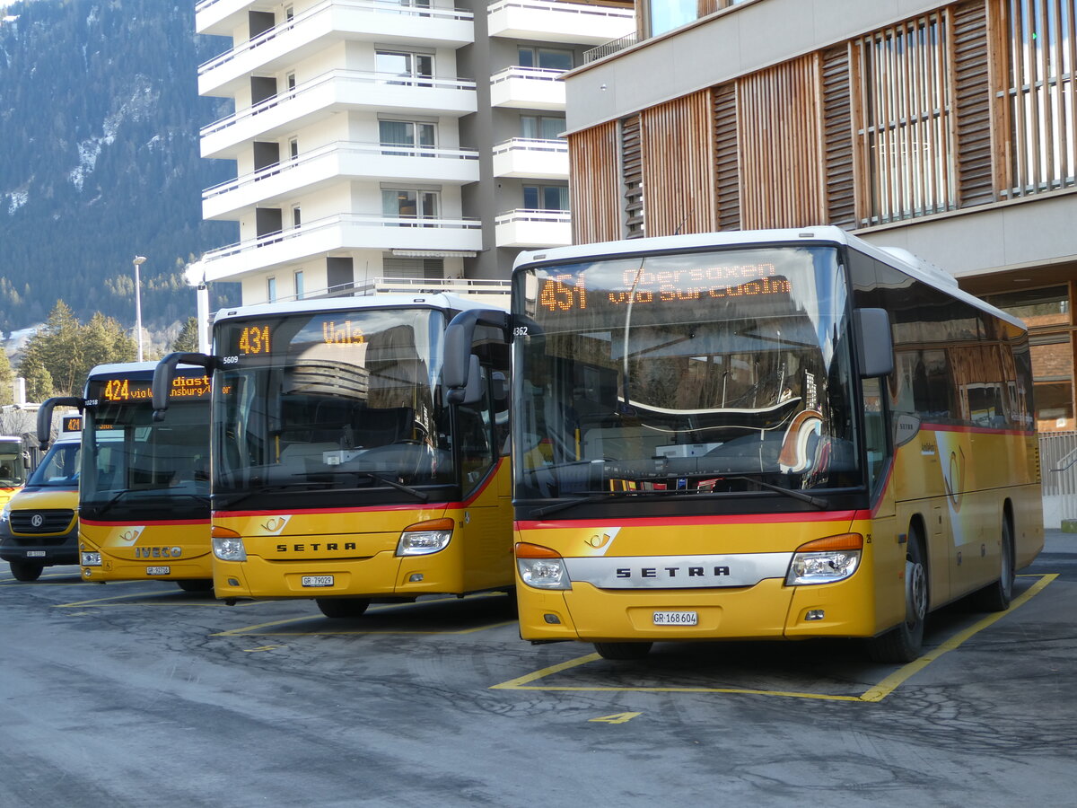 (245'144) - PostAuto Graubnden - Nr. 26/GR 168'604/PID 4362 - Setra (ex Terretaz, Zernez; ex Gessinger, Bad Ragaz) am 18. Januar 2023 beim Bahnhof Ilanz