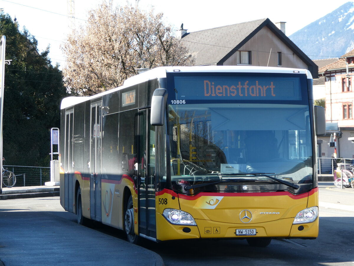 (246'150) - PostAuto Zentralschweiz - Nr. 508/NW 5150/PID 10'806 - Mercedes (ex Nr. 58; ex Nr. 14; ex Thepra, Stans Nr. 14) am 16. Februar 2023 beim Bahnhof Stans 