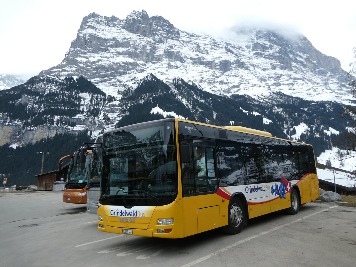 (246'227) - Grindelwaldbus, Grindelwald - Nr. 20/BE 349'361 - MAN/Gppel am 17. Februar 2023 beim Bahnhof Grindelwald