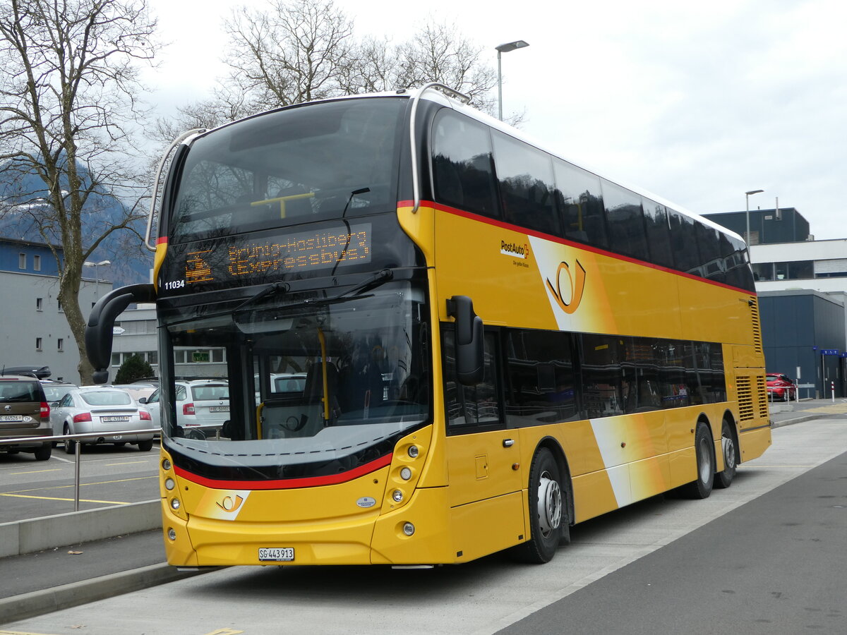 (246'731) - PostAuto Ostschweiz - SG 443'913/PID 11'034 - Alexander Dennis am 27. Februar 2023 beim Bahnhof Interlaken Ost