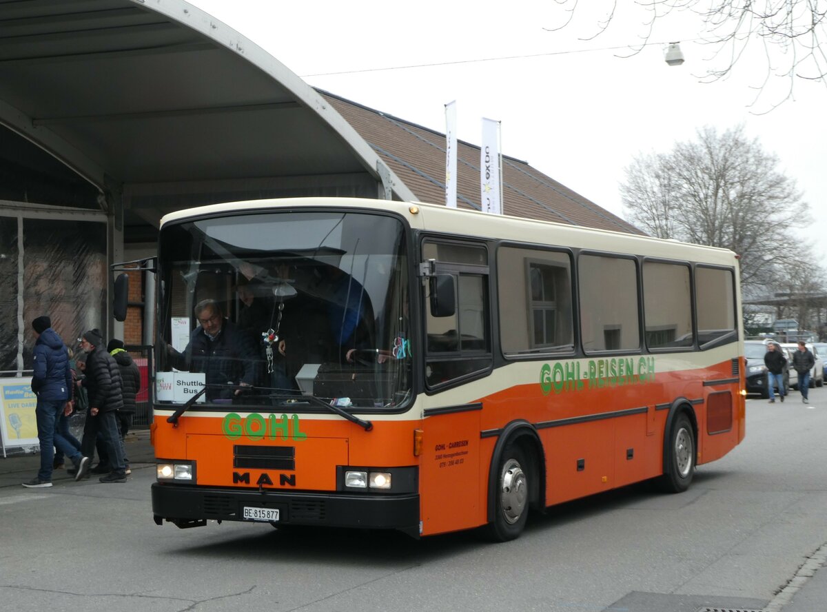 (246'773) - Gohl, Herzogenbuchsee - BE 815'877 - MAN/Lauber (ex AMSA Chiasso Nr. 19; ex Tresch, Amsteg PID 2290) am 2. Mrz 2023 in Thun, Expo