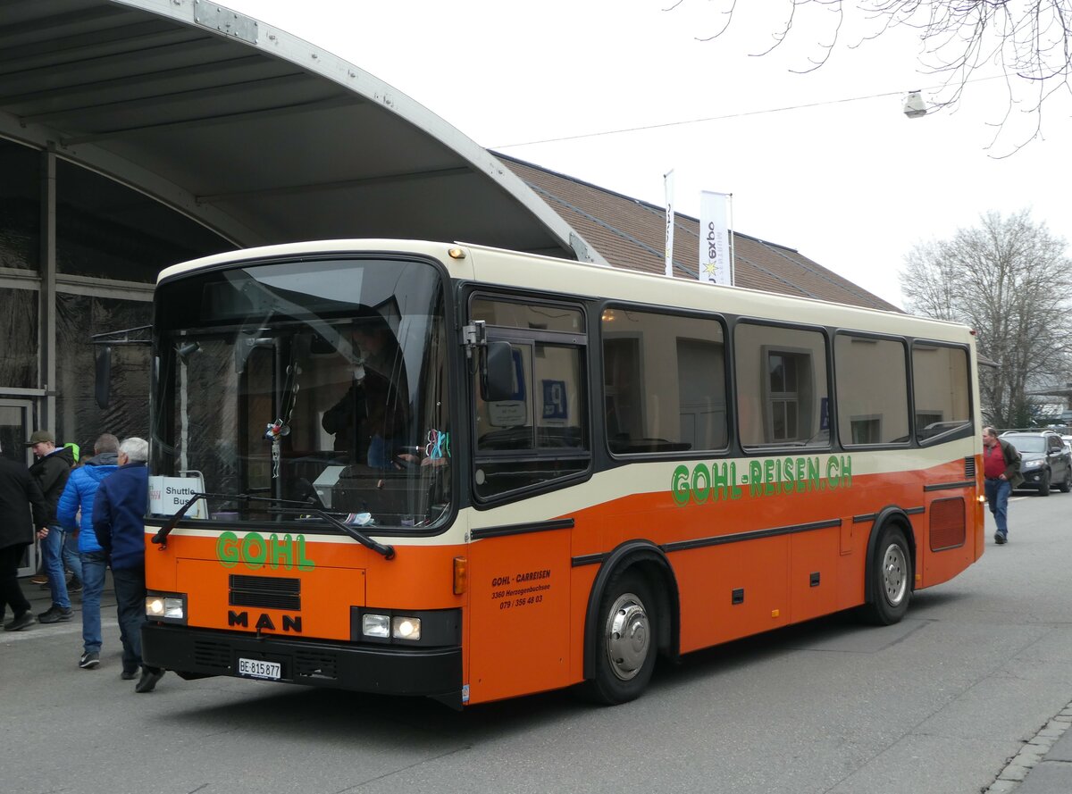 (246'774) - Gohl, Herzogenbuchsee - BE 815'877 - MAN/Lauber (ex AMSA Chiasso Nr. 19; ex Tresch, Amsteg PID 2290) am 2. Mrz 2023 in Thun, Expo