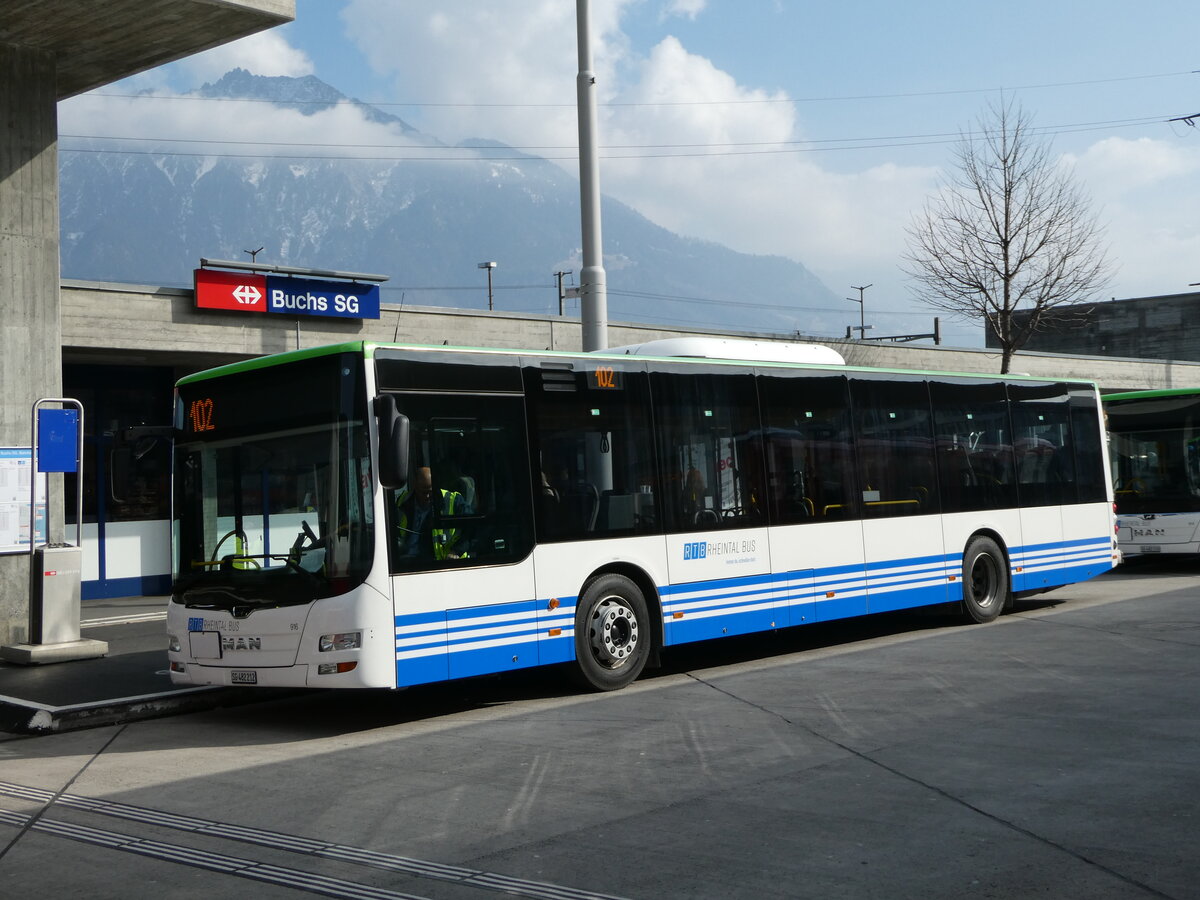 (246'865) - RTB Altsttten - Nr. 916/SG 482'212 - MAN (ex PostBus/A BD 15'337) am 4. Mrz 2023 beim Bahnhof Buchs