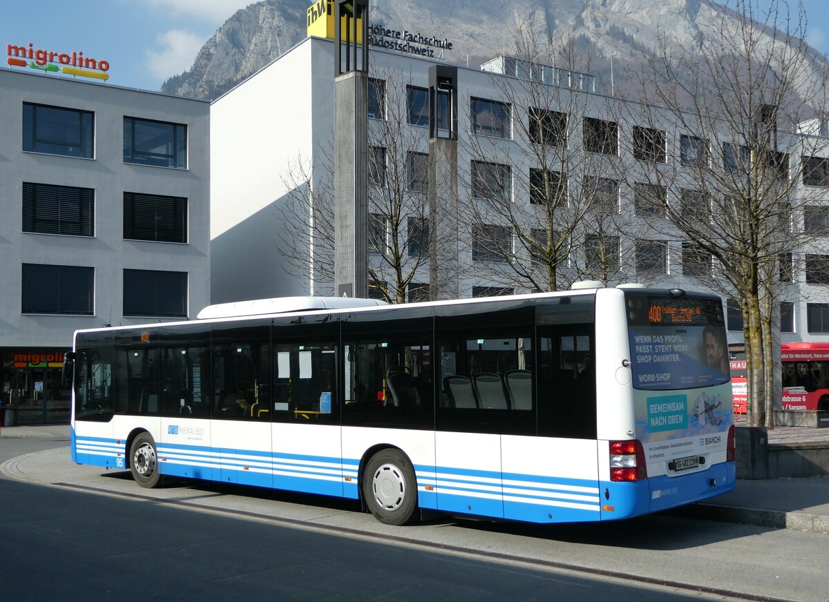 (246'874) - RTB Altsttten - Nr. 95/SG 482'228 - MAN (ex PostBus/A BD 15'346) am 4. Mrz 2023 beim Bahnhof Sargans