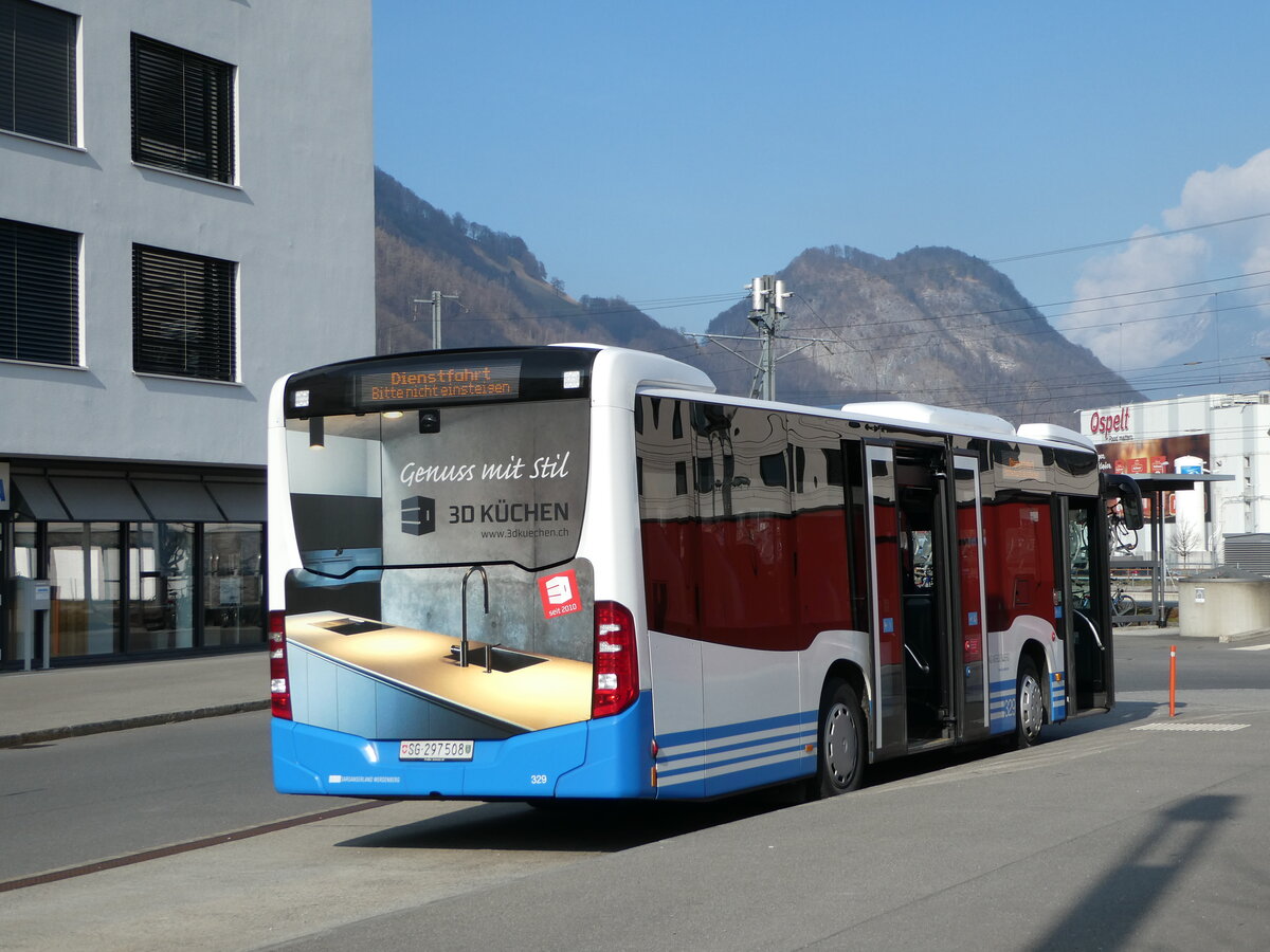 (246'879) - BSW Sargans - Nr. 329/SG 297'508 - Mercedes am 4. März 2023 beim Bahnhof Sargans