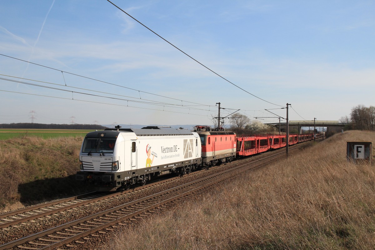 247 901-2 war am 21. Mrz 2014 bei Gramatneusiedl in Richtung Wien.