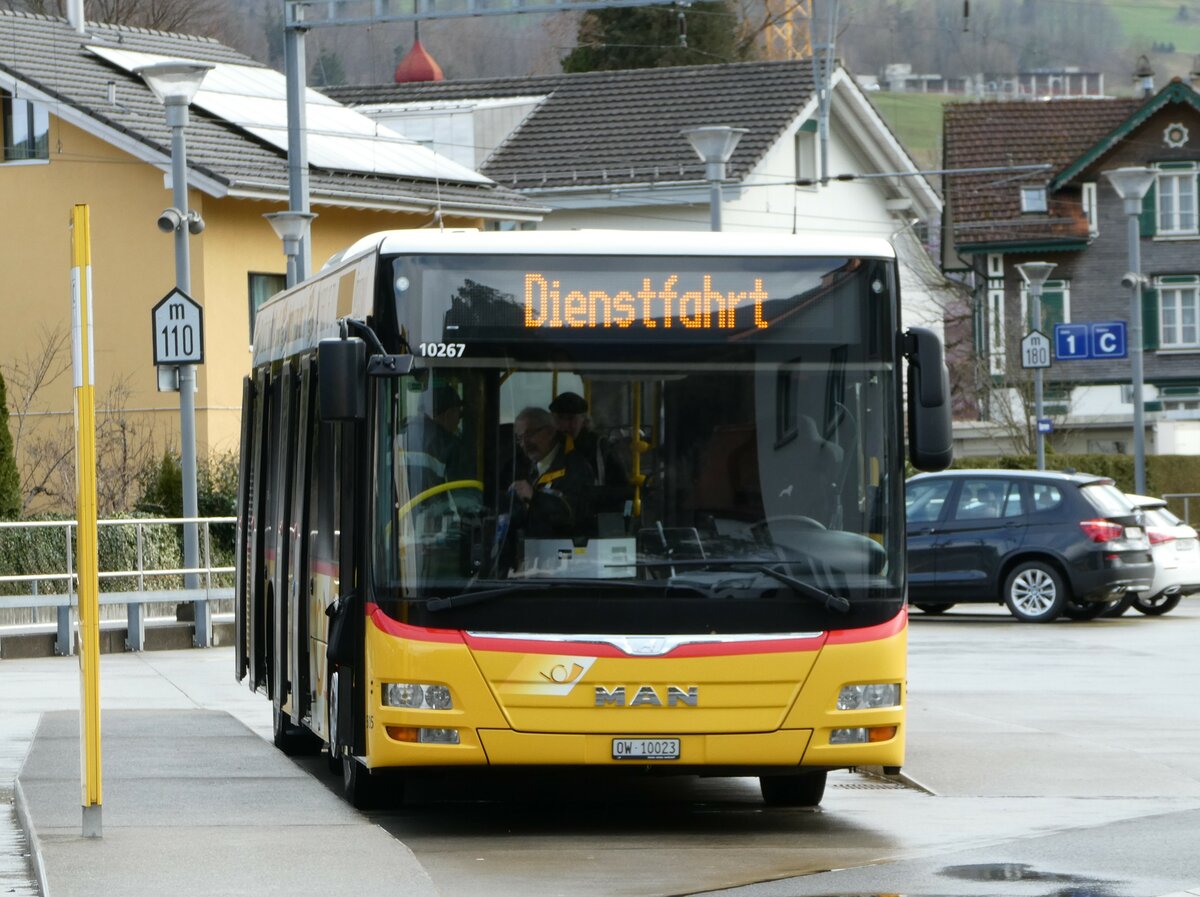 (247'134) - PostAuto Zentralschweiz - Nr. 505/OW 10'023/PID 10'267 - MAN (ex Nr. 4; ex Dillier, Sarnen Nr. 4) am 10. Mrz 2023 beim Bahnhof Sarnen