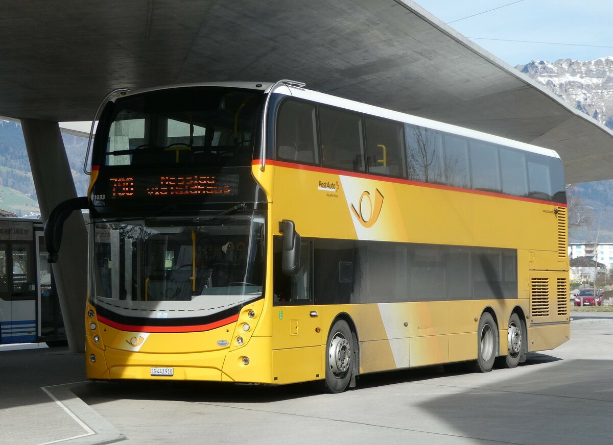 (247'314) - PostAuto Ostschweiz - SG 443'910/PID 11'033 - Alexander Dennis am 17. Mrz 2023 beim Bahnhof Buchs