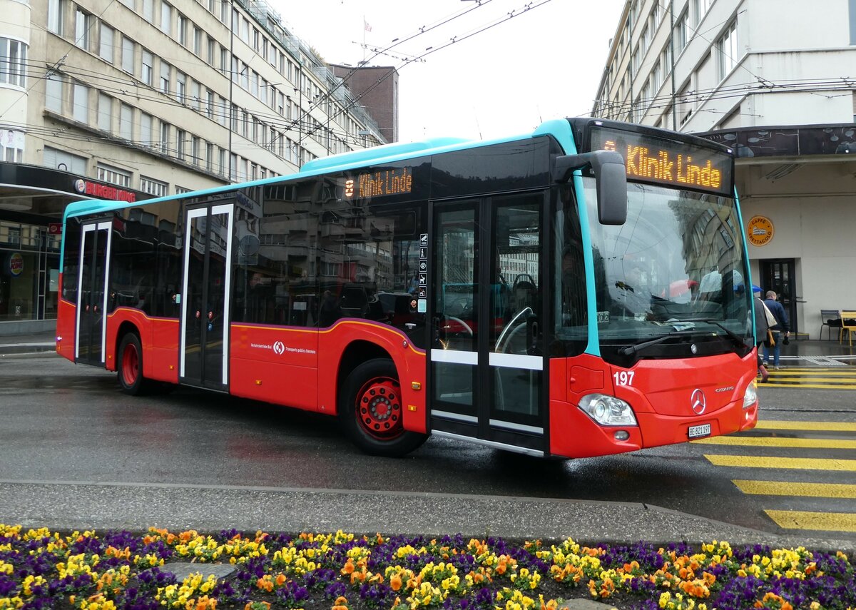 (247'596) - VB Biel - Nr. 197/BE 821'197 - Mercedes am 25. Mrz 2023 beim Bahnhof Biel