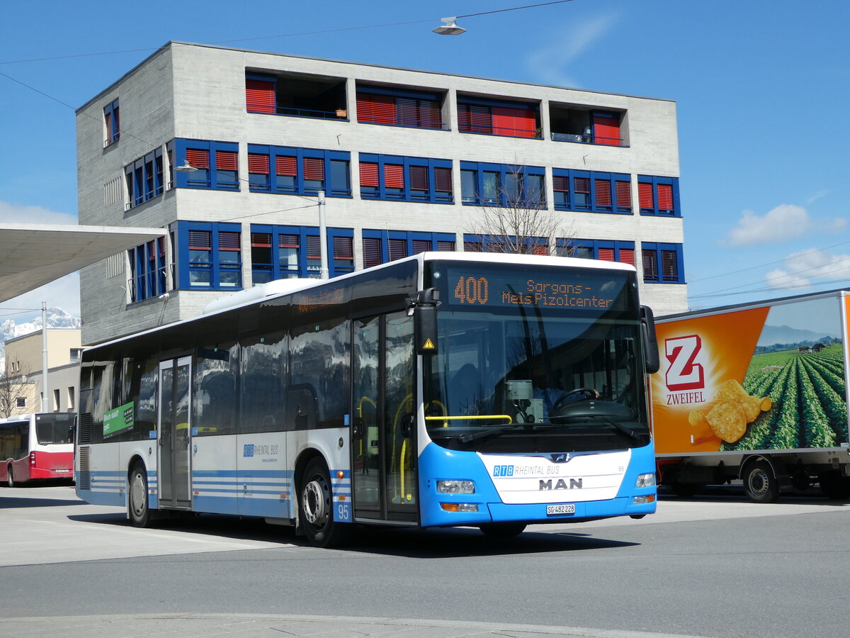 (247'789) - RTB Altsttten - Nr. 95/SG 482'228 - MAN (ex PostBus/A BD 15'346) am 28. Mrz 2023 beim Bahnhof Buchs