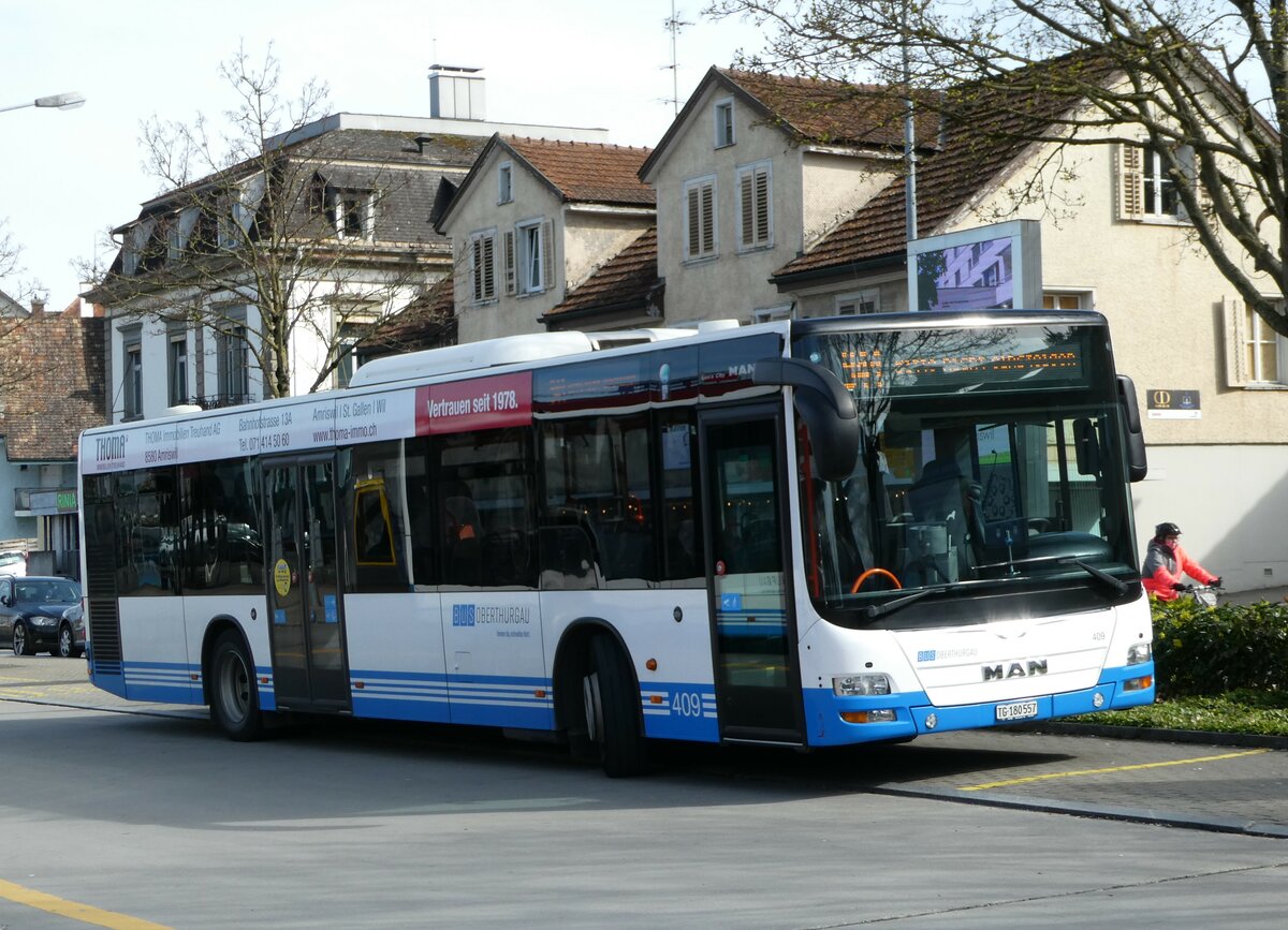 (247'810) - BOTG Amriswil - Nr. 409/TG 180'557 - MAN (ex Nr. 14) am 28. Mrz 2023 beim Bahnhof Amriswil