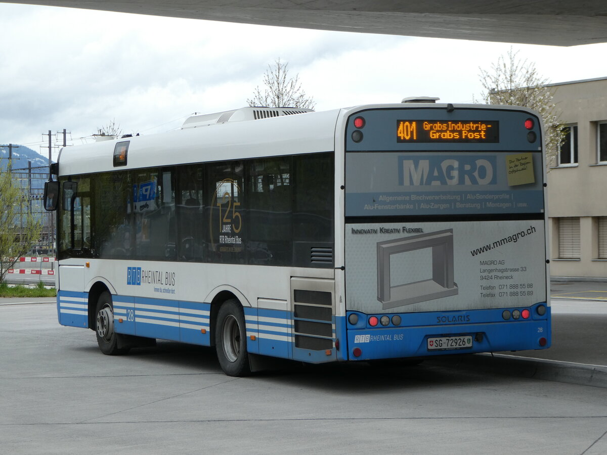 (248'495) - RTB Altsttten - Nr. 28/SG 72'926 - Solaris am 13. April 2023 beim Bahnhof Buchs