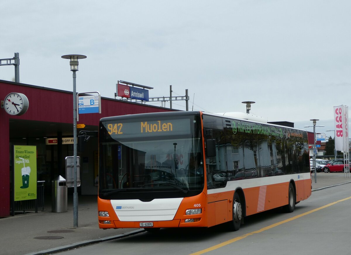 (248'508) - BOTG Amriswil - Nr. 405/TG 62'895 - MAN (ex Nr. 5) am 13. April 2023 beim Bahnhof Amriswil