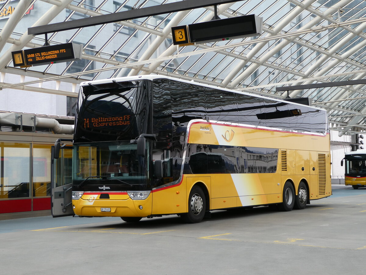 (248'557) - PostAuto Graubnden - GR 170'401/PID 10'962 - Van Hool am 15. April 2023 in Chur, Postautostation