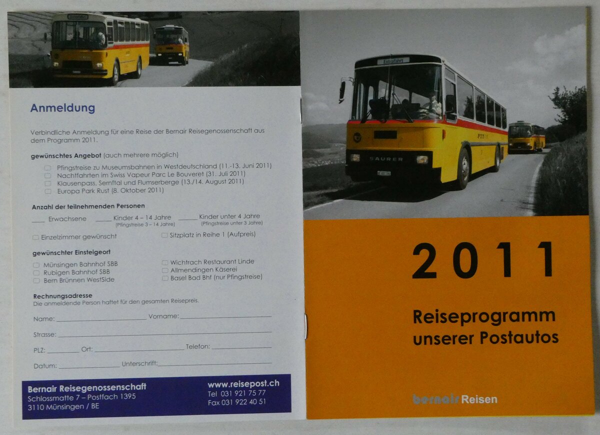 (248'738) - Bernair-Reiseprogramm unserer Postautos 2011 am 17. April 2023 in Thun