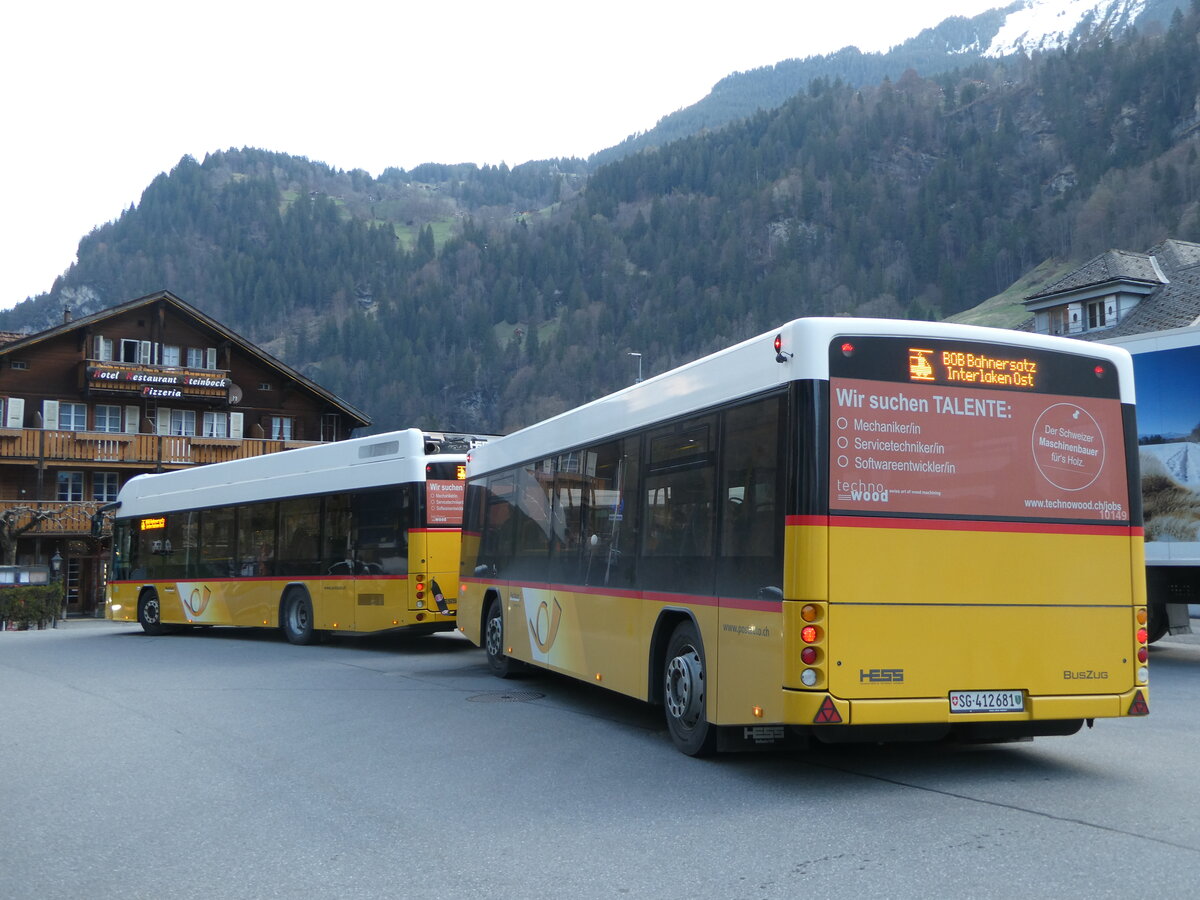 (248'756) - PostAuto Ostschweiz - SG 412'681/PID 10'149 - Hess Personenanhnger am 18. April 2023 beim Bahnhof Lauterbrunnen