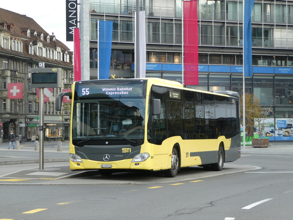 (248'993) - STI Thun - Nr. 501/BE 408'501 - Mercedes am 22. April 2023 beim Bahnhof Thun