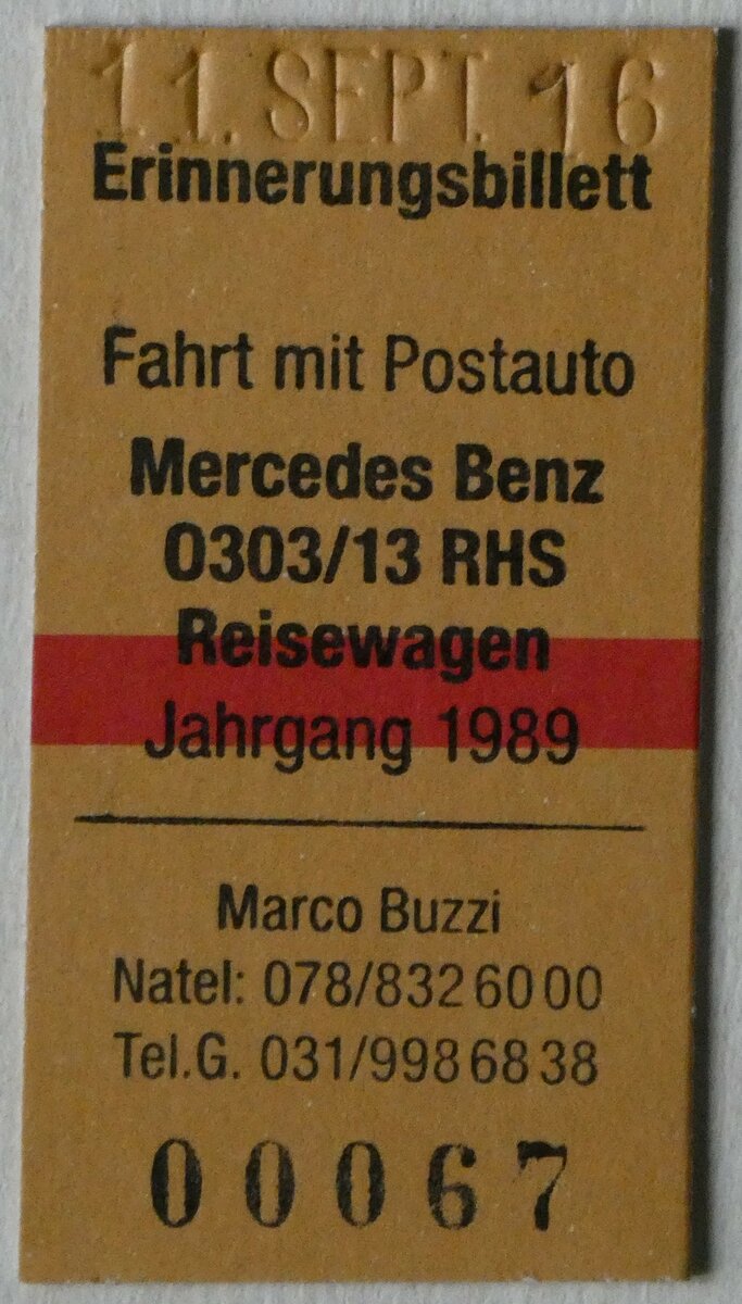 (249'080) - Buzzi-Erinnerungsbillett vom 11. September 2016 am 23. April 2023 in Thun