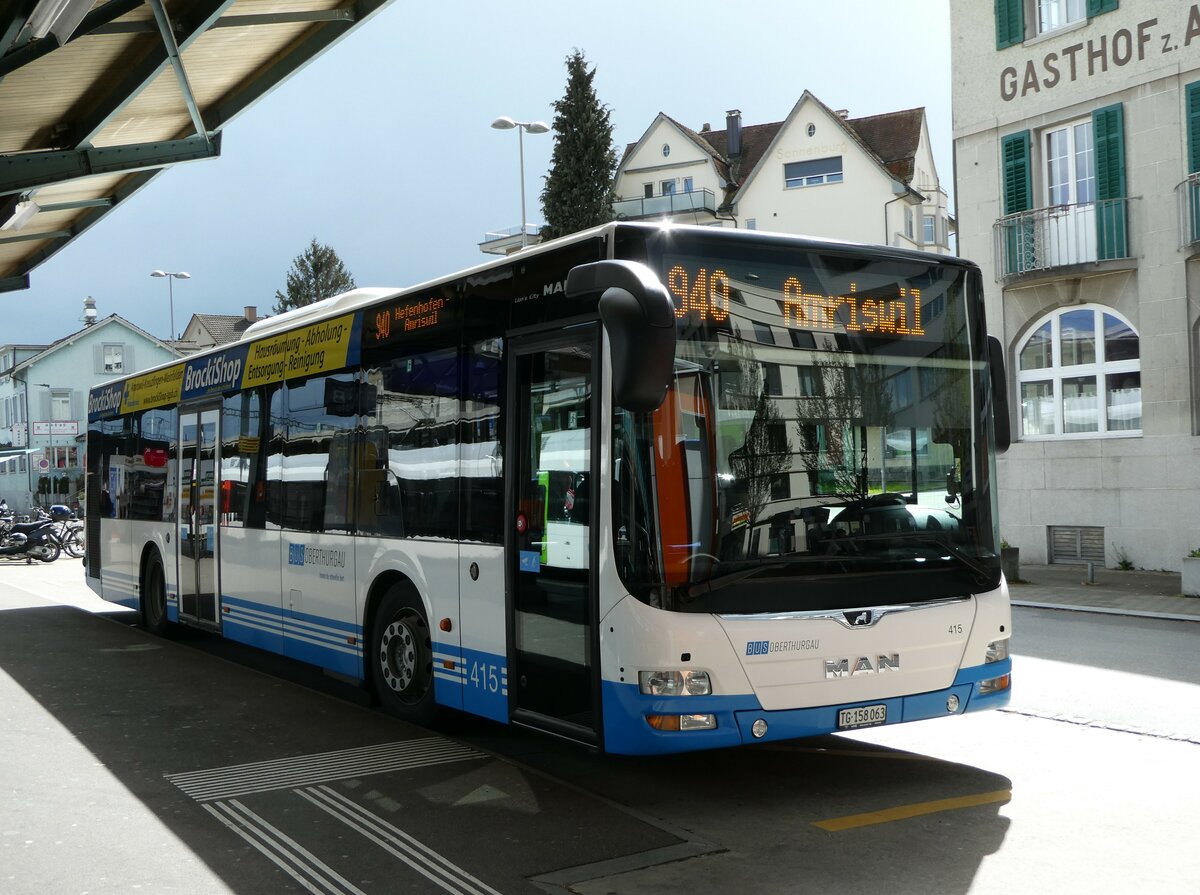 (249'155) - BOTG Amriswil - Nr. 415/TG 158'063 - MAN am 25. April 2023 beim Bahnhof Romanshorn