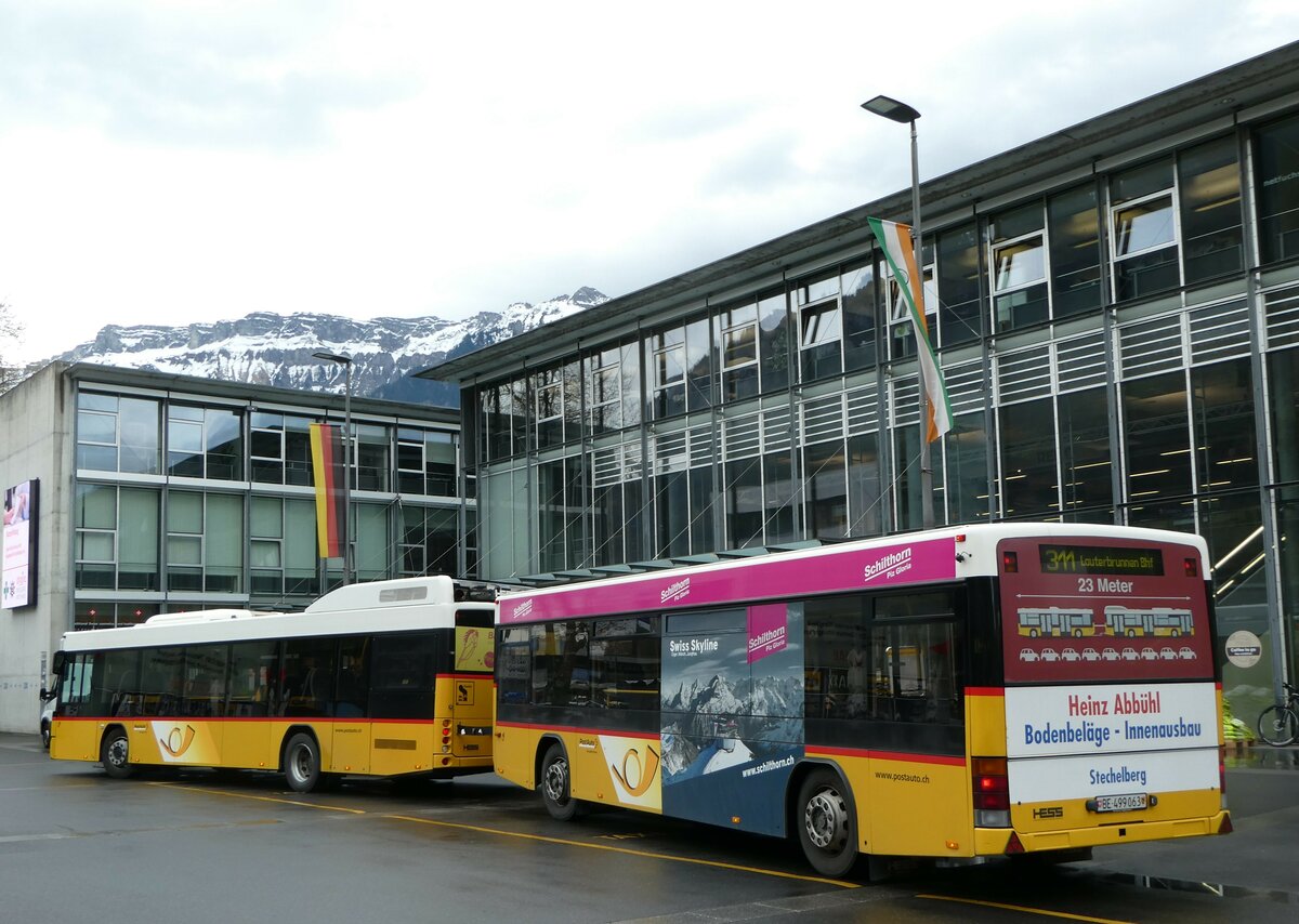 (249'180) - PostAuto Bern - BE 499'063/PID 10'299 - Lanz+Marti/Hess Personenanhnger (ex VBL Luzern Nr. 310) am 28. April 2023 beim Bahnhof Interlaken Ost