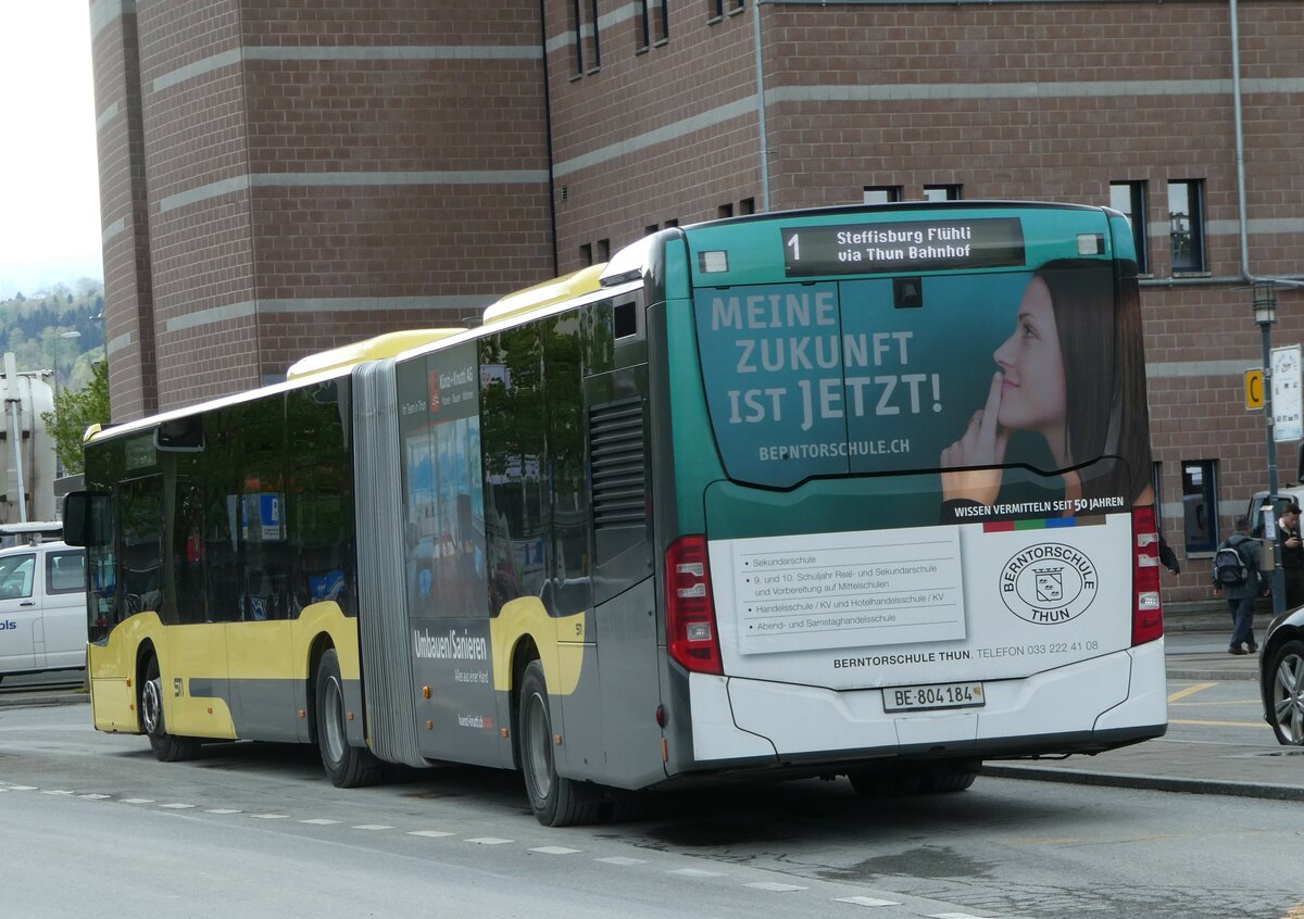 (249'378) - STI Thun - Nr. 184/BE 804'184 - Mercedes am 2. Mai 2023 beim Bahnhof Spiez