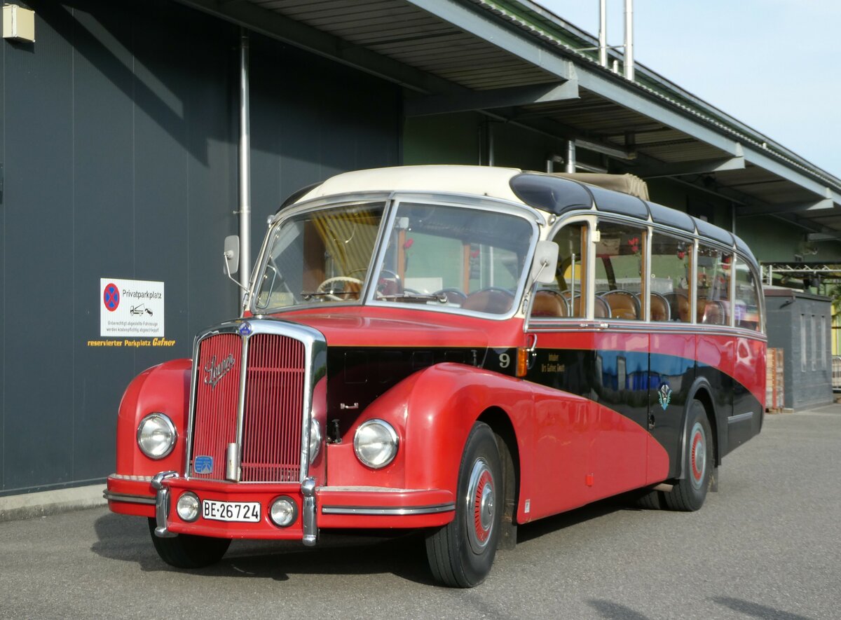 (249'559) - Gafner, Gwatt - Nr. 9/BE 26'724 - Saurer/R&J (ex ASKA Aeschi Nr. 9) am 4. Mai 2023 in Gwatt, Moosweg