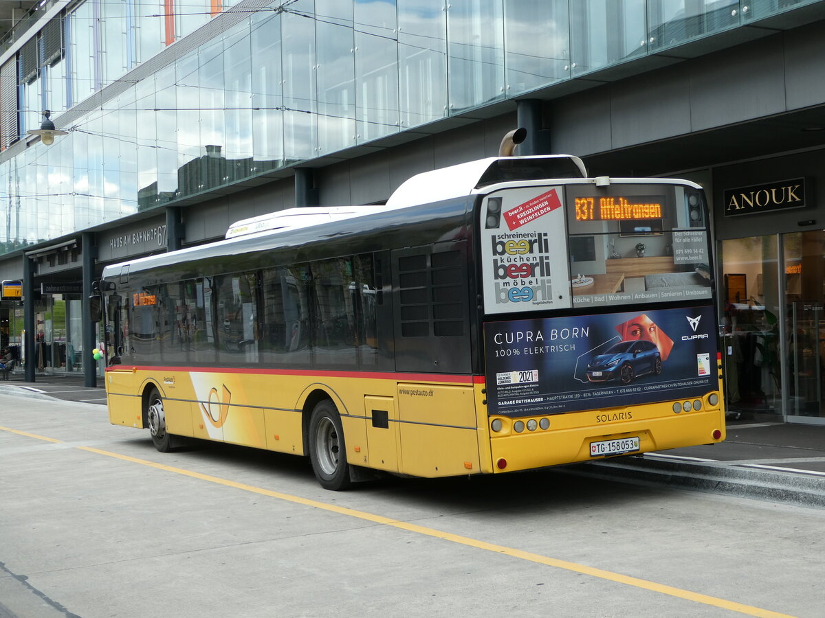 (249'896) - PostAuto Ostschweiz - TG 158'053/PID 10'079 - Solaris am 12. Mai 2023 beim Bahnhof Frauenfeld