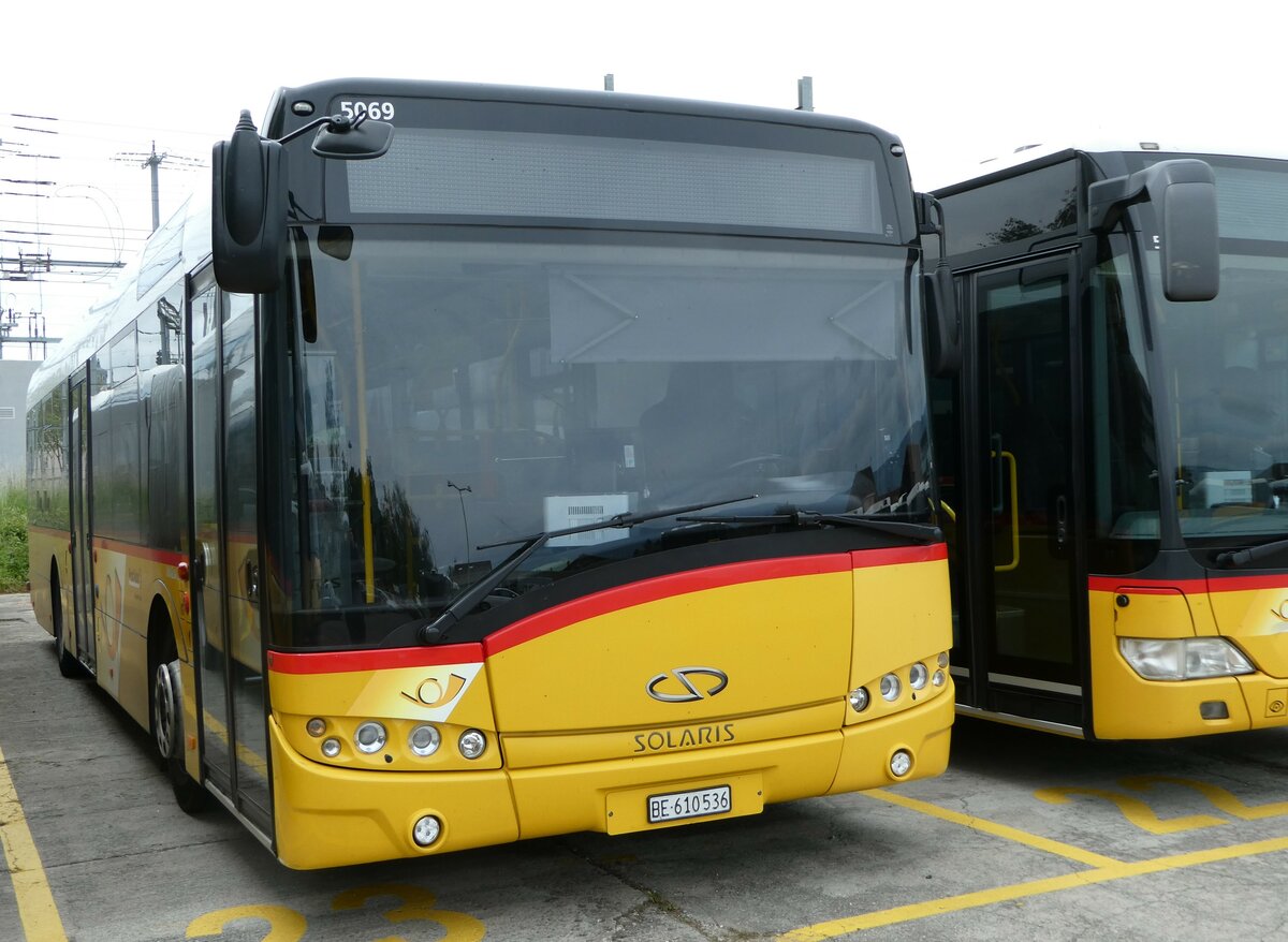 (250'172) - PostAuto Bern - BE 610'536/PID 5069 - Solaris am 18. Mai 2023 in Yverdon, Garage