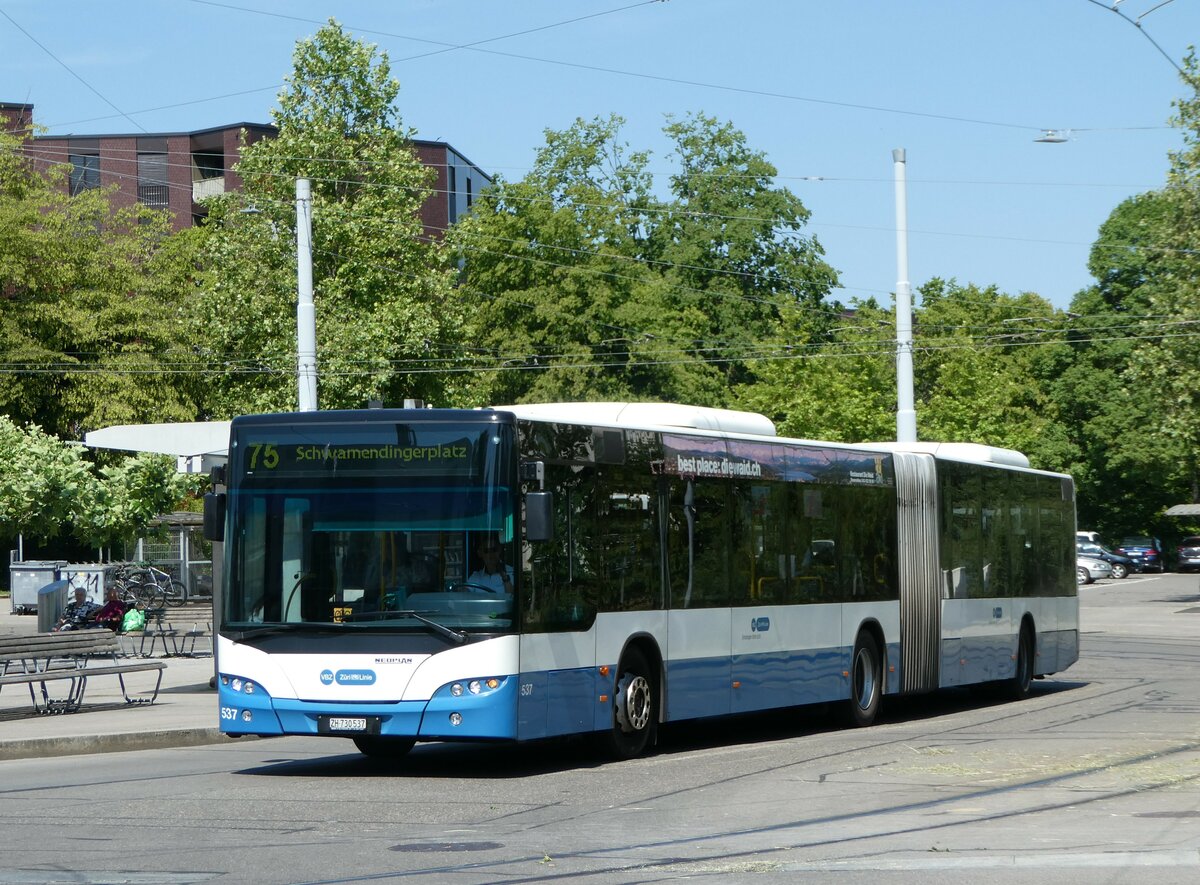 (251'423) - VBZ Zrich - Nr. 537/ZH 730'537 - Neoplan am 13. Juni 2023 in Zrich, Seebach