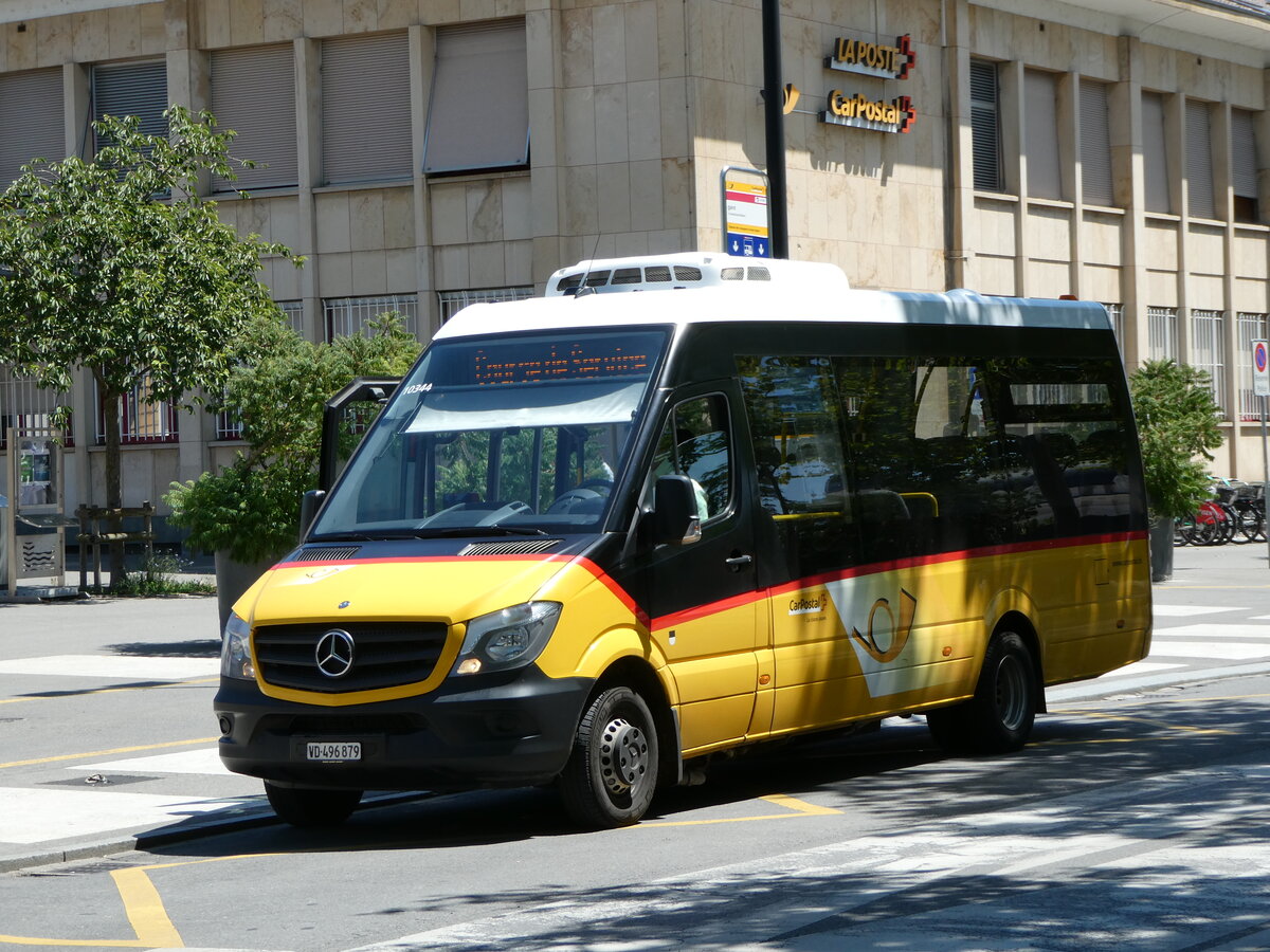 (252'498) - CarPostal Ouest - VD 496'879/PID 10'344 - Mercedes (ex Favre, Avenches; ex Rime, Charmey) am 8. Juli 2023 beim Bahnhof Yverdon