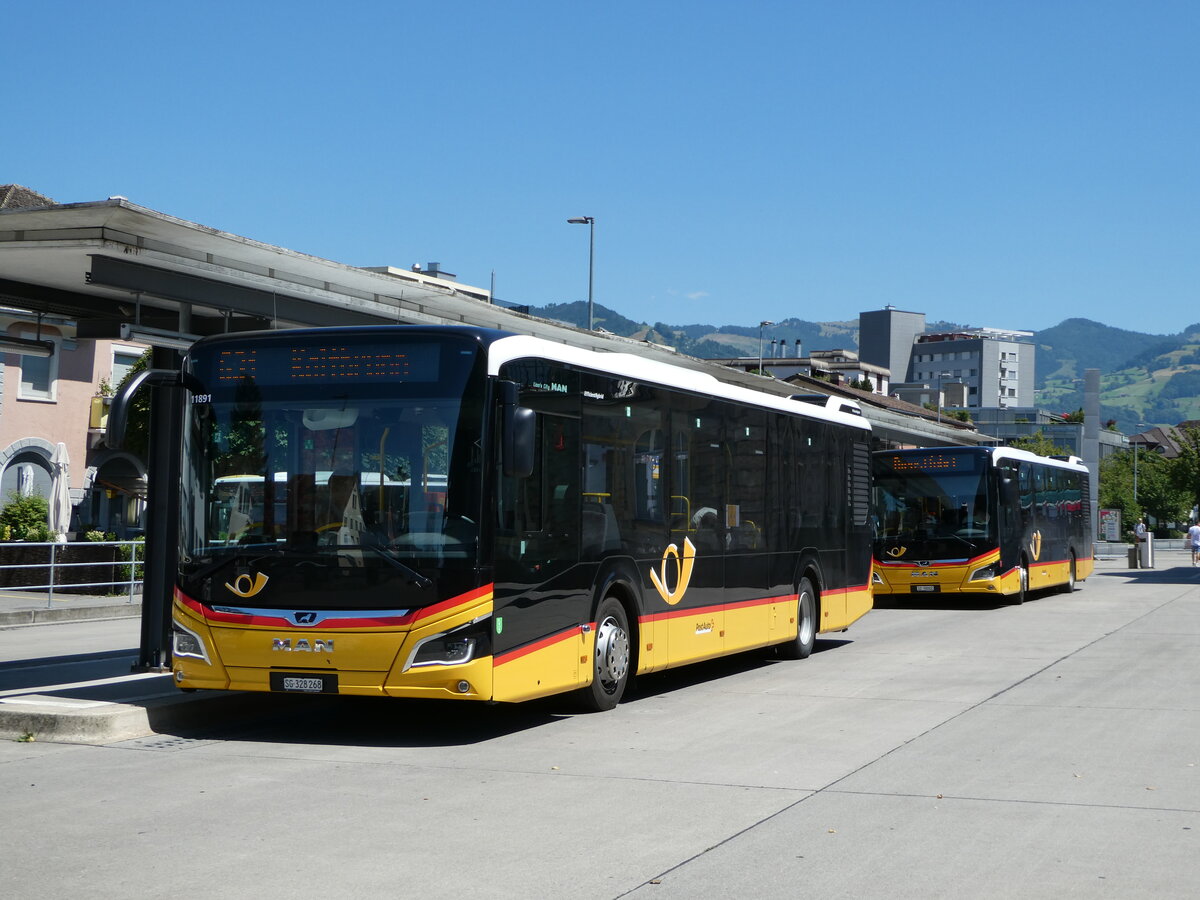 (252'721) - PostAuto Ostschweiz - SG 328'268/PID 11'891 - MAN am 15. Juli 2023 beim Bahnhof Uznach